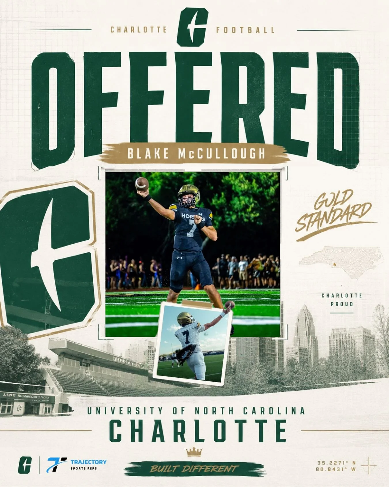 Congrats to 2028 QB1 BLAKE MCCULLOUGH on receiving an offer from UNC Charlotte! 🏈💪