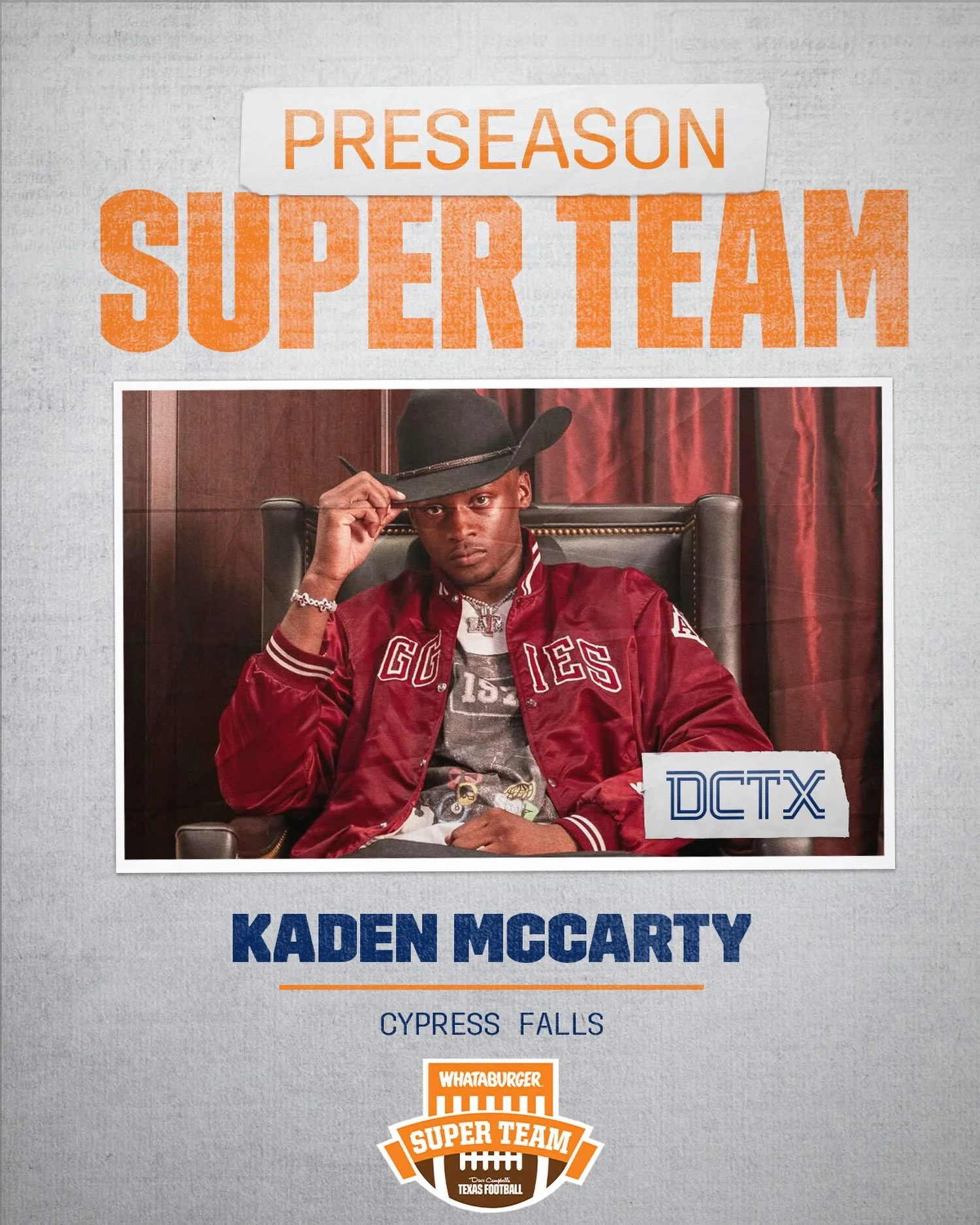 Congratulations to our guy KADEN MCCARTY on being named to the DCTX Whattaburger Preseason Super Team!🏈💪