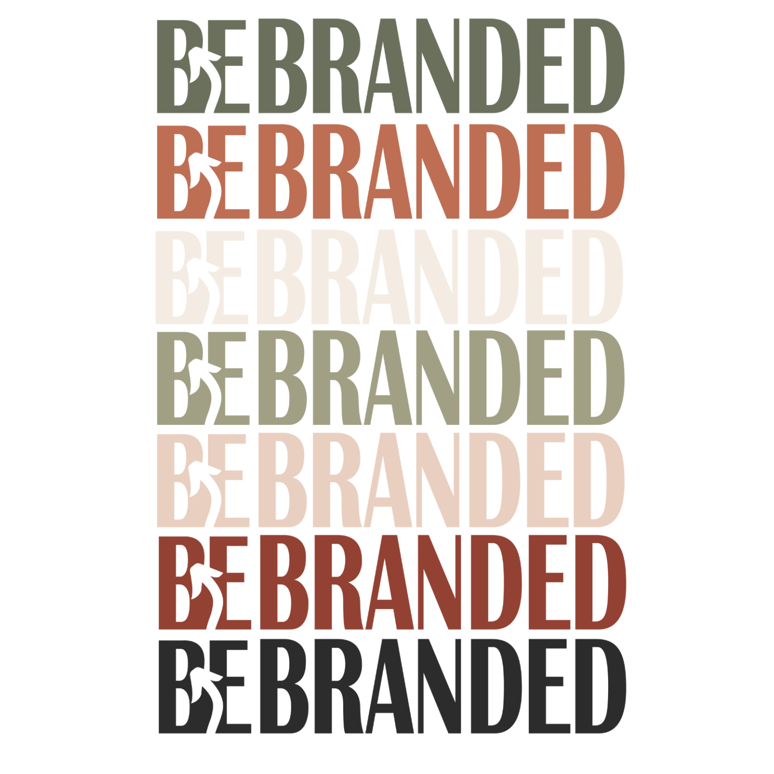 Repeated text pattern of the word 'Branded' in various colors and styles.