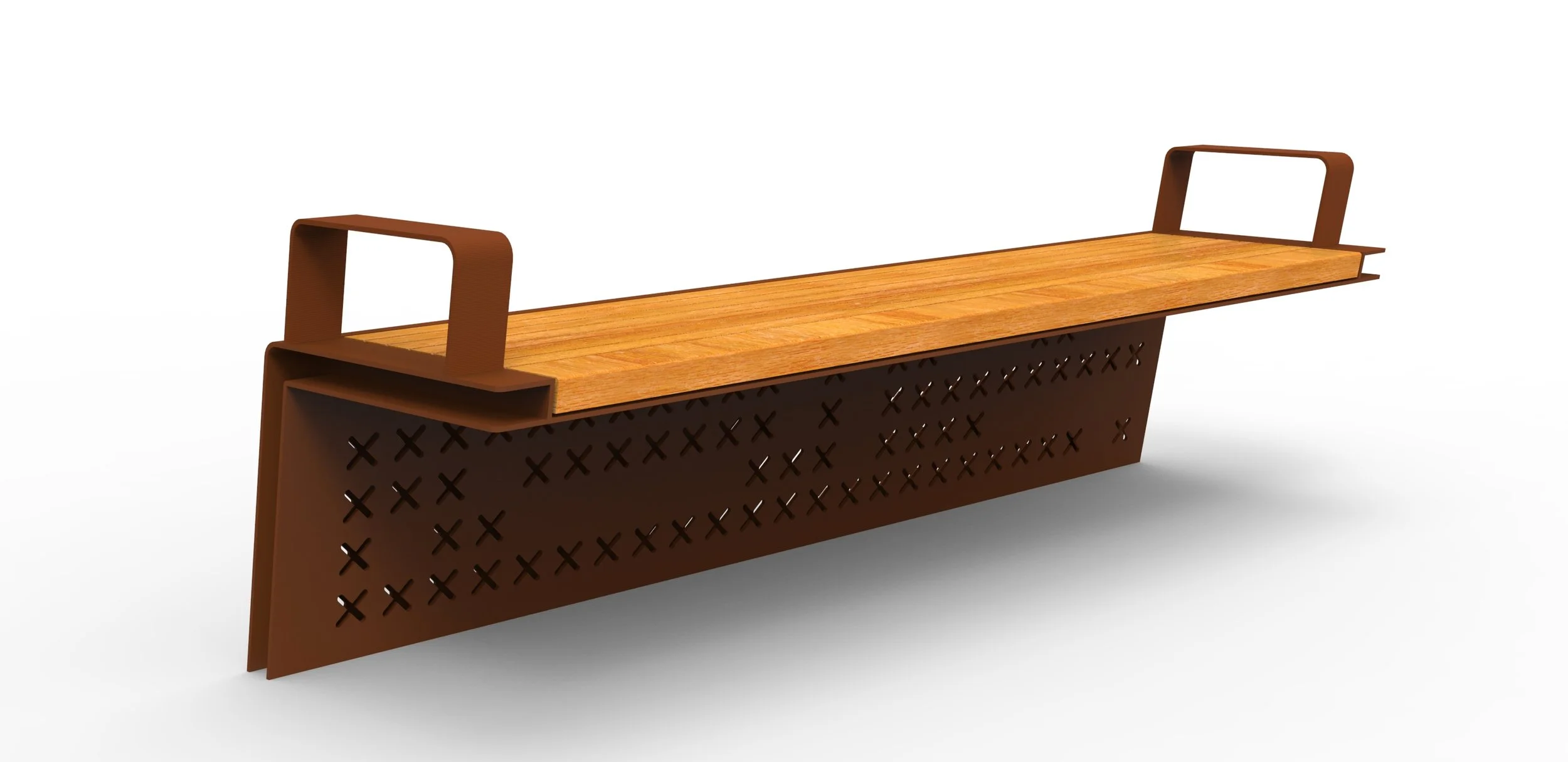 outdoor cantilevered bench seat timber and Corten