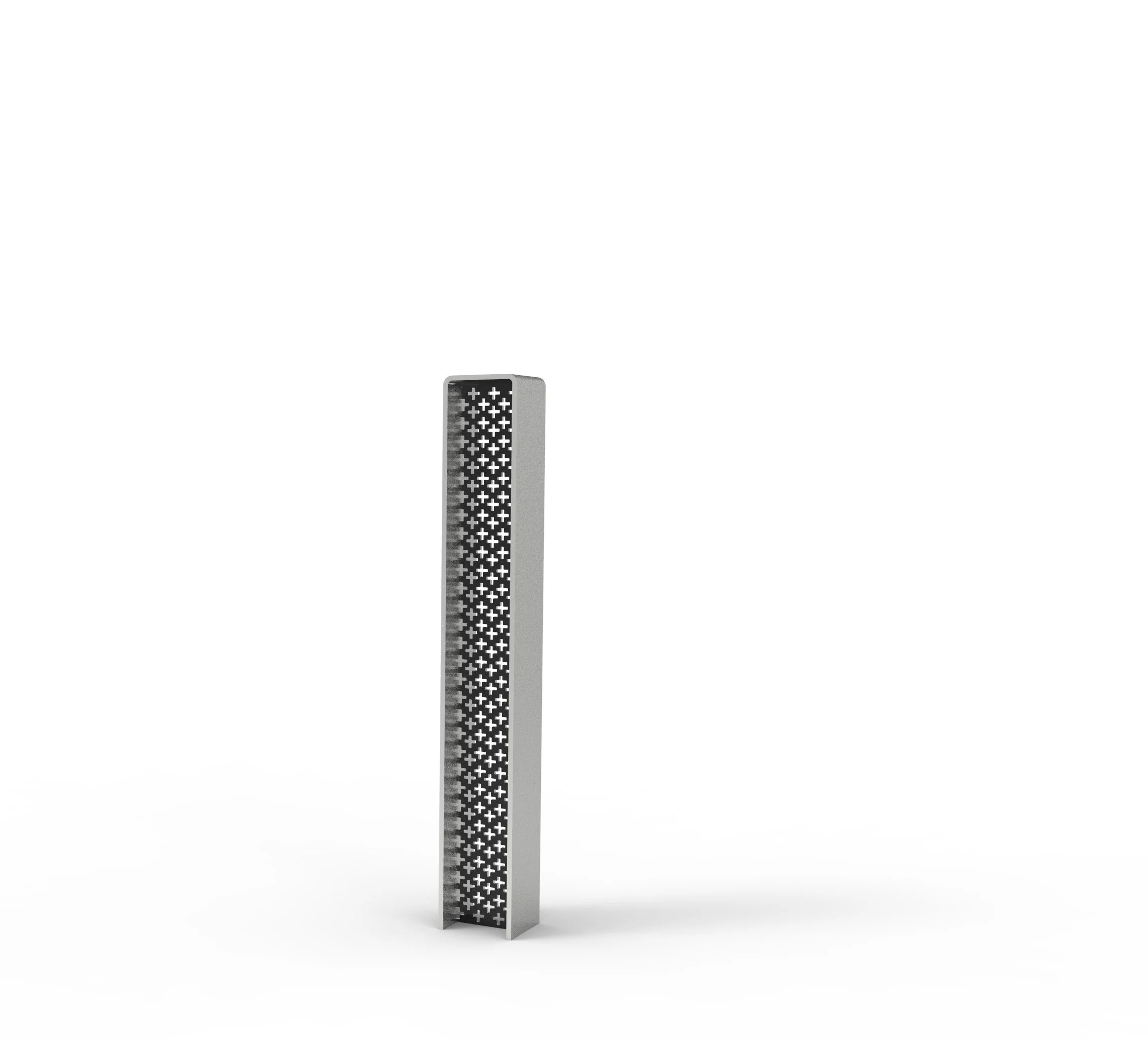 A tall rectangular object with a black front panel featuring white plus signs arranged in a grid pattern. The object appears to be free-standing, set against a plain white background.