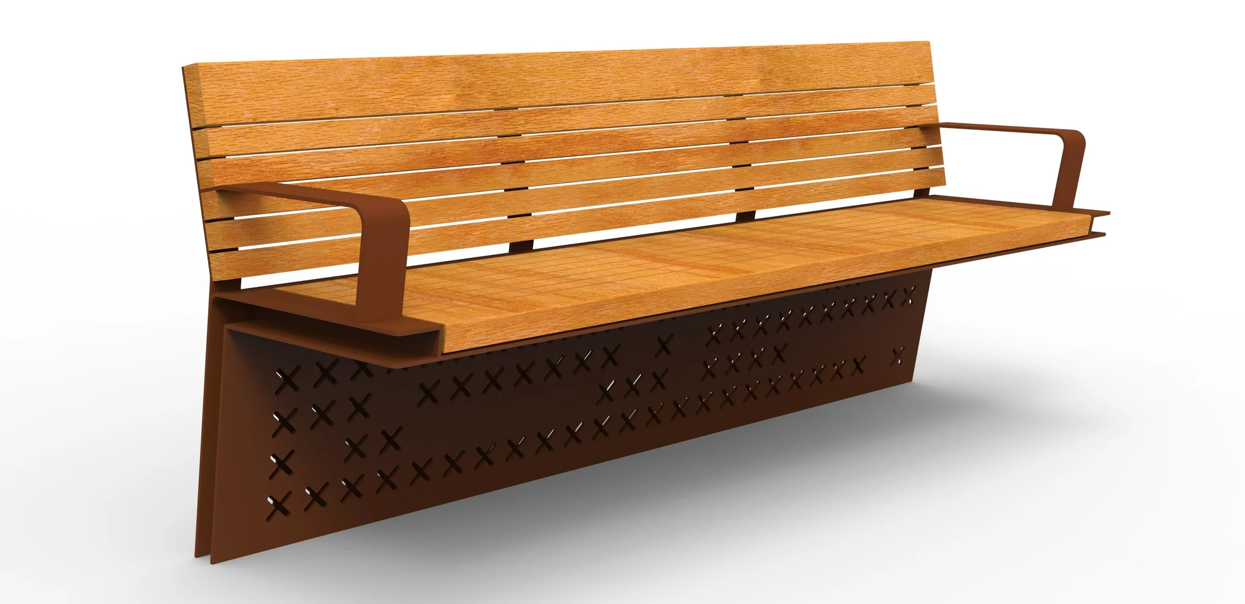 outdoor Corten and timber cantilevered seat