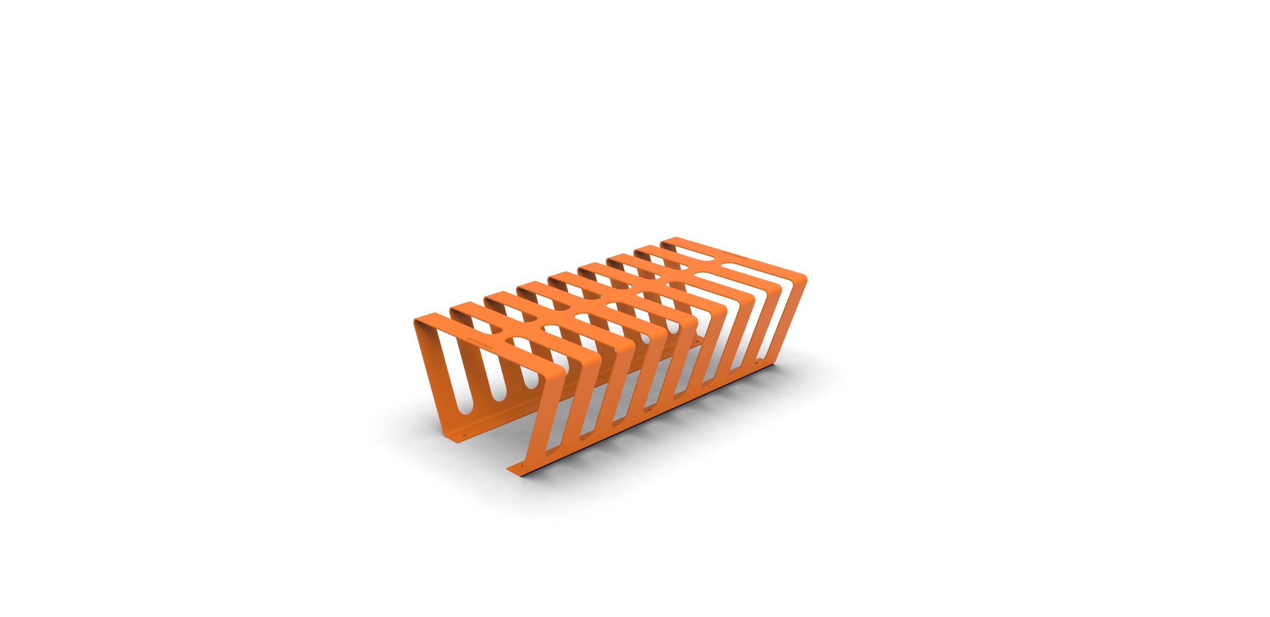 Orange plastic barricade with vertical slats on a white background.
