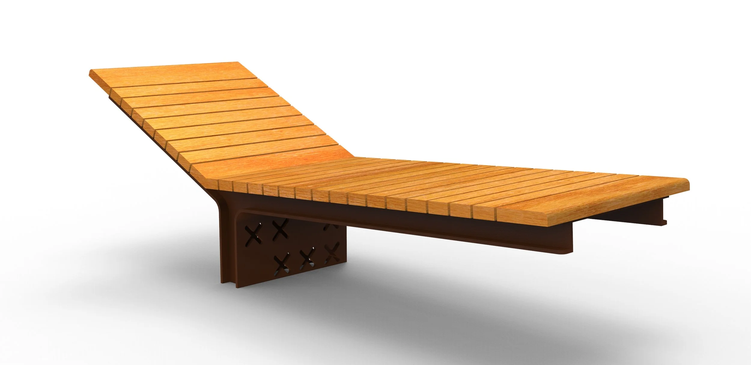 outdoor timber and corten sunlounger
