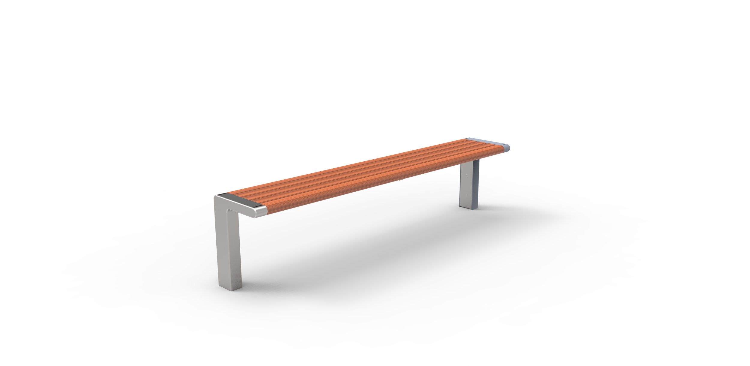 Empty park bench with wooden slats and metal legs on a white background.