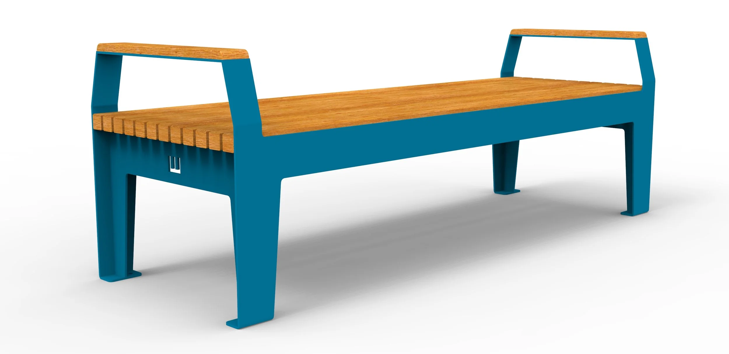 outdoor bench seat with powder coat frame and timber seat