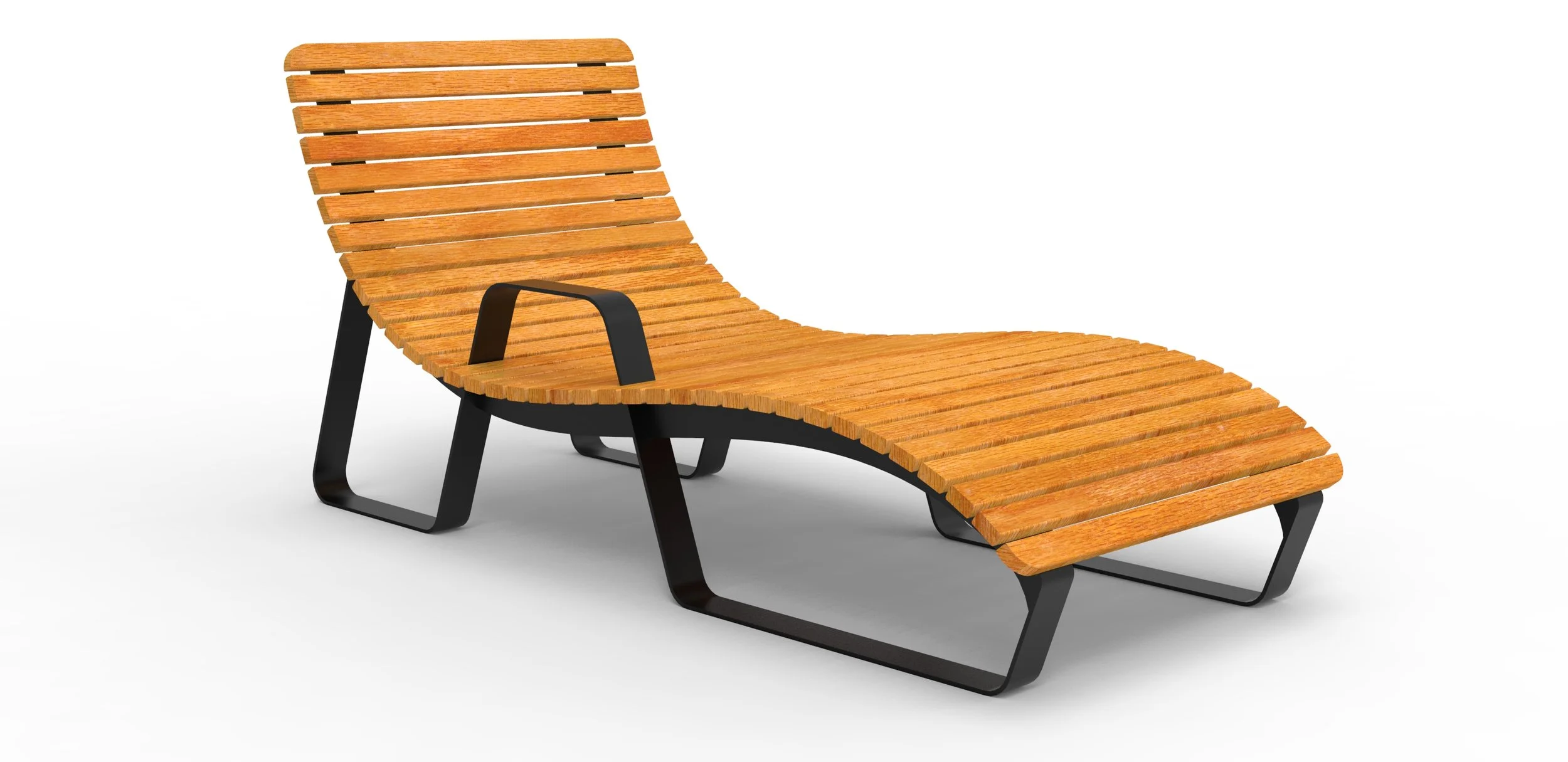 outdoor timber and steel sun lounger