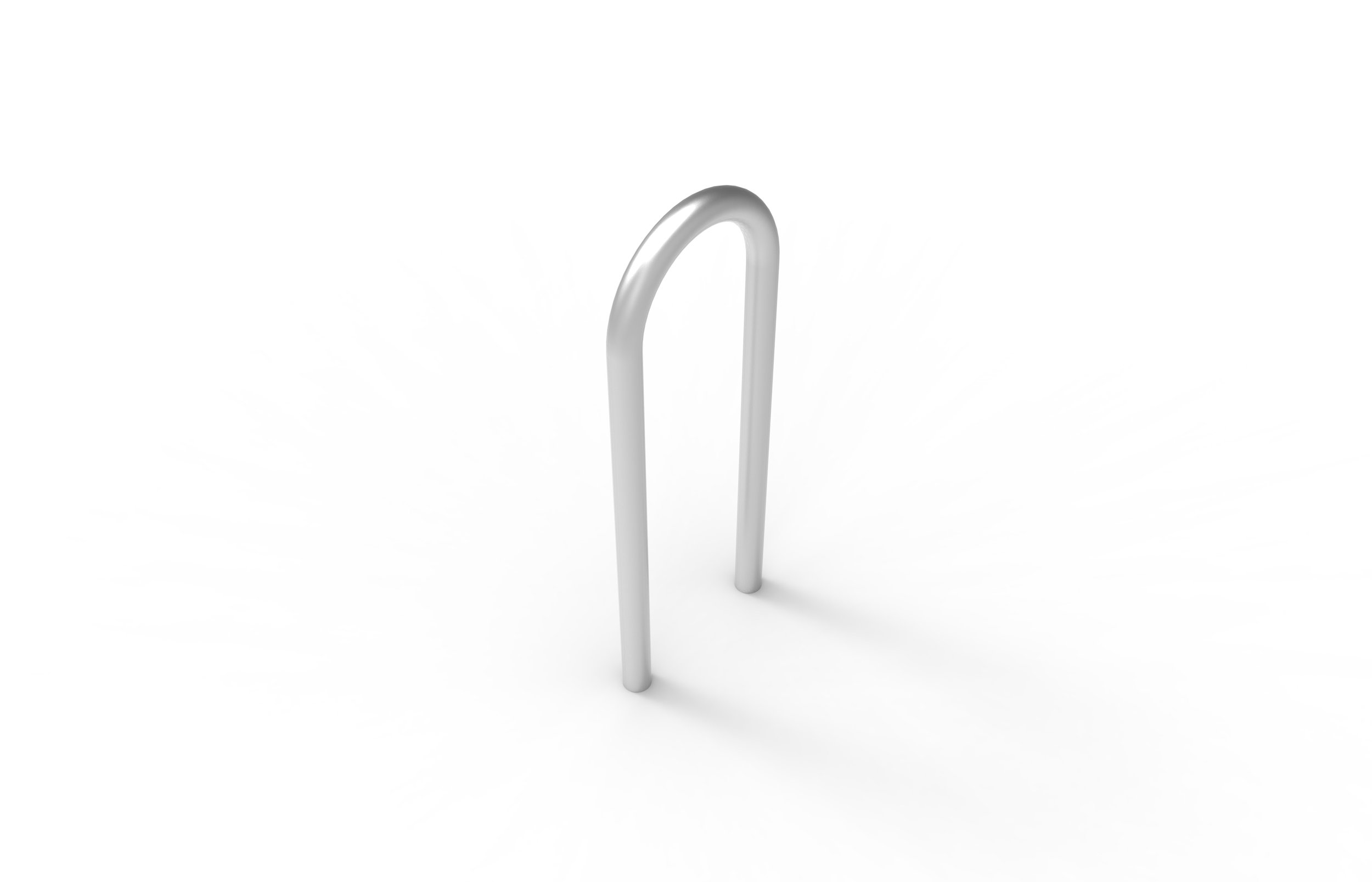 A bike rack with two vertical rails and a curved top rail, isolated on a white background.