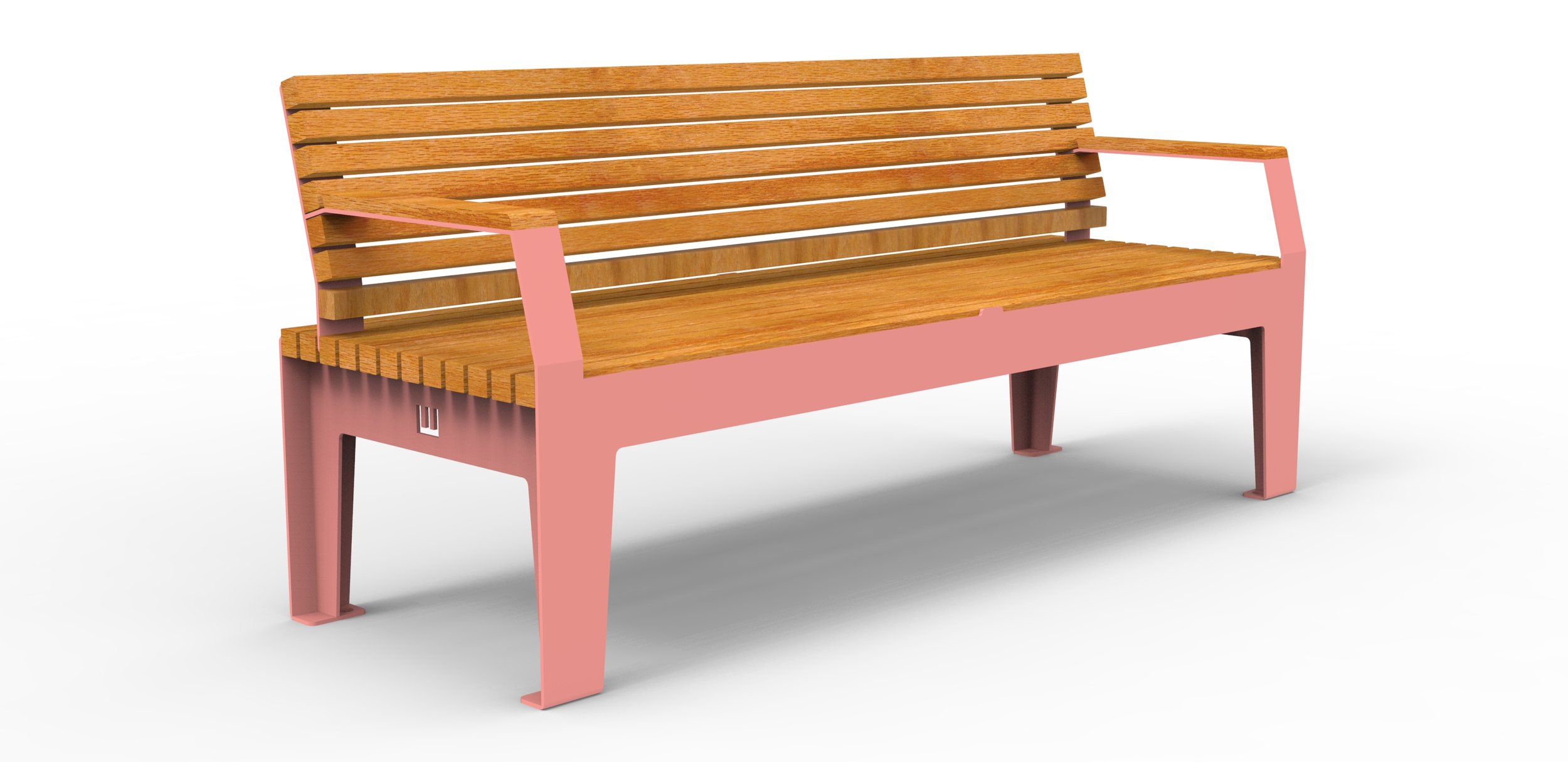 Outdoor seat with powdercoated steel frame and legs