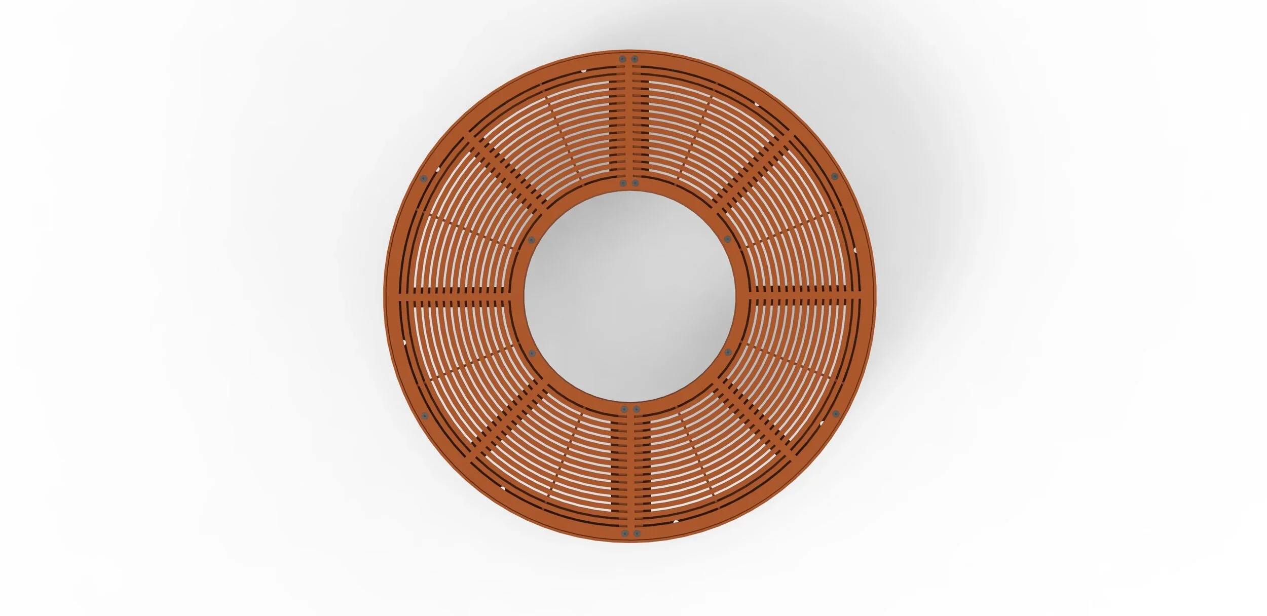 round wooden grate with radial spokes and concentric circles, viewed from above