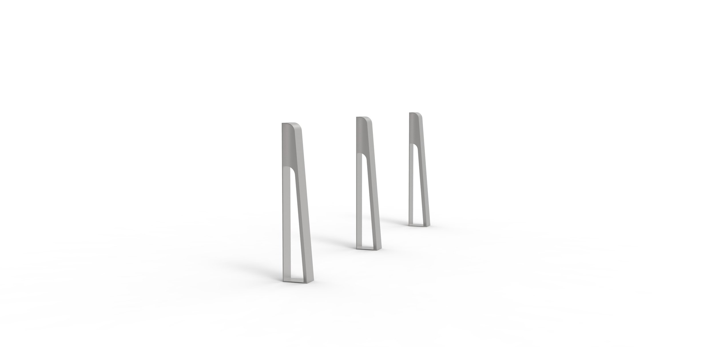 Three metal barrier gates arranged in a row on a white background.