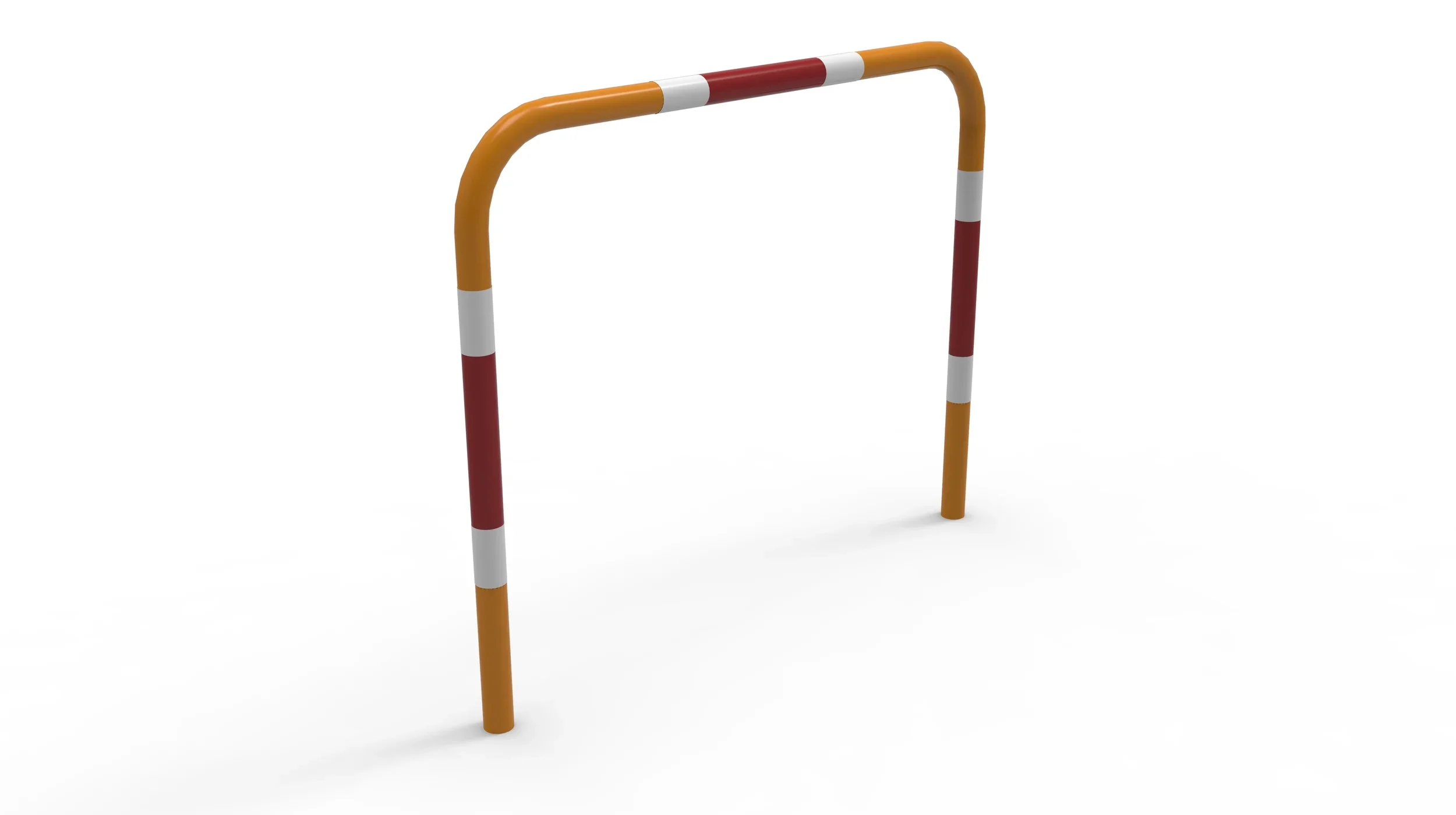 A metal barrier with red, white, and yellow stripes, typically used to block or guide traffic or pedestrians.