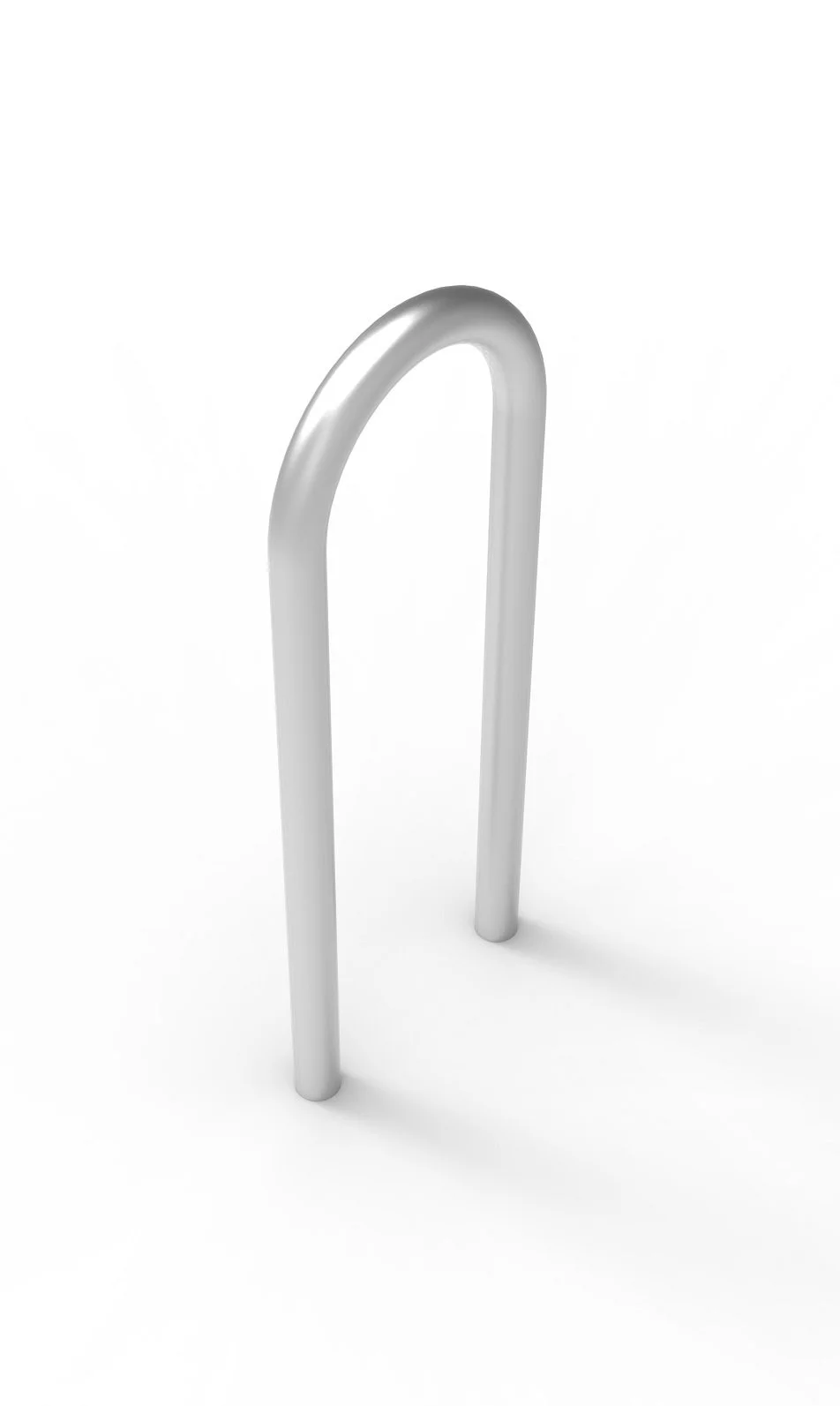 A metal bike rack with a U-shape design on a white background.