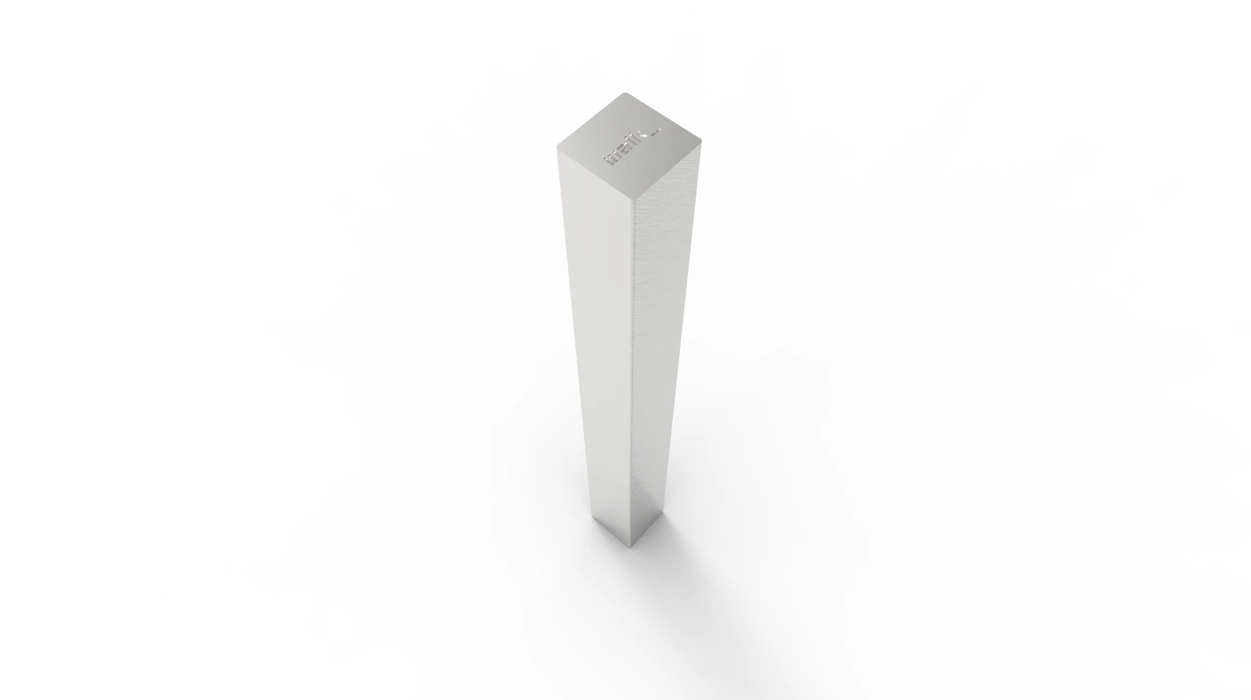 A tall, metallic, rectangular prism with a flat top, viewed from above against a white background.
