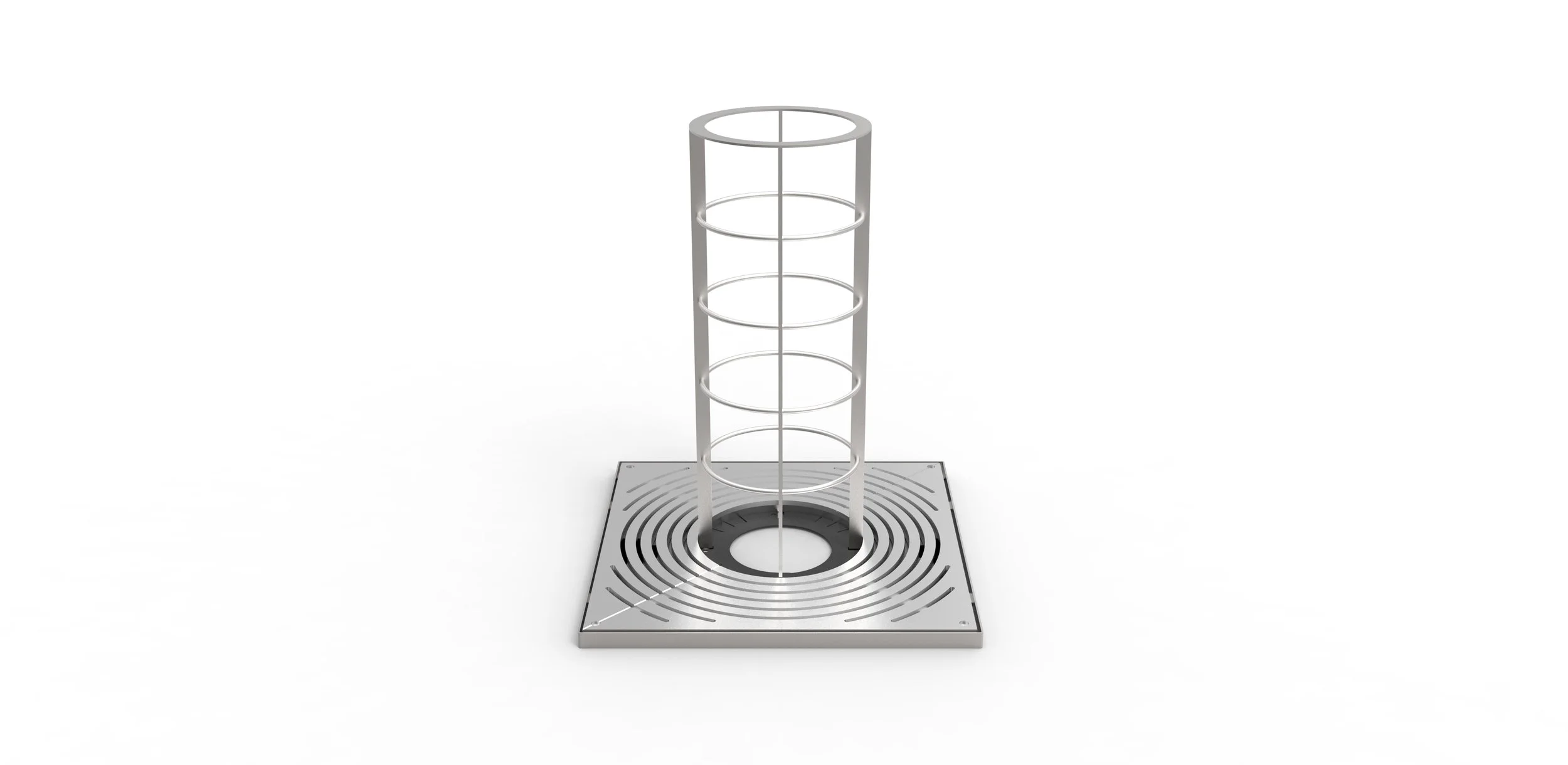 A steel tree grate for outdoor areas