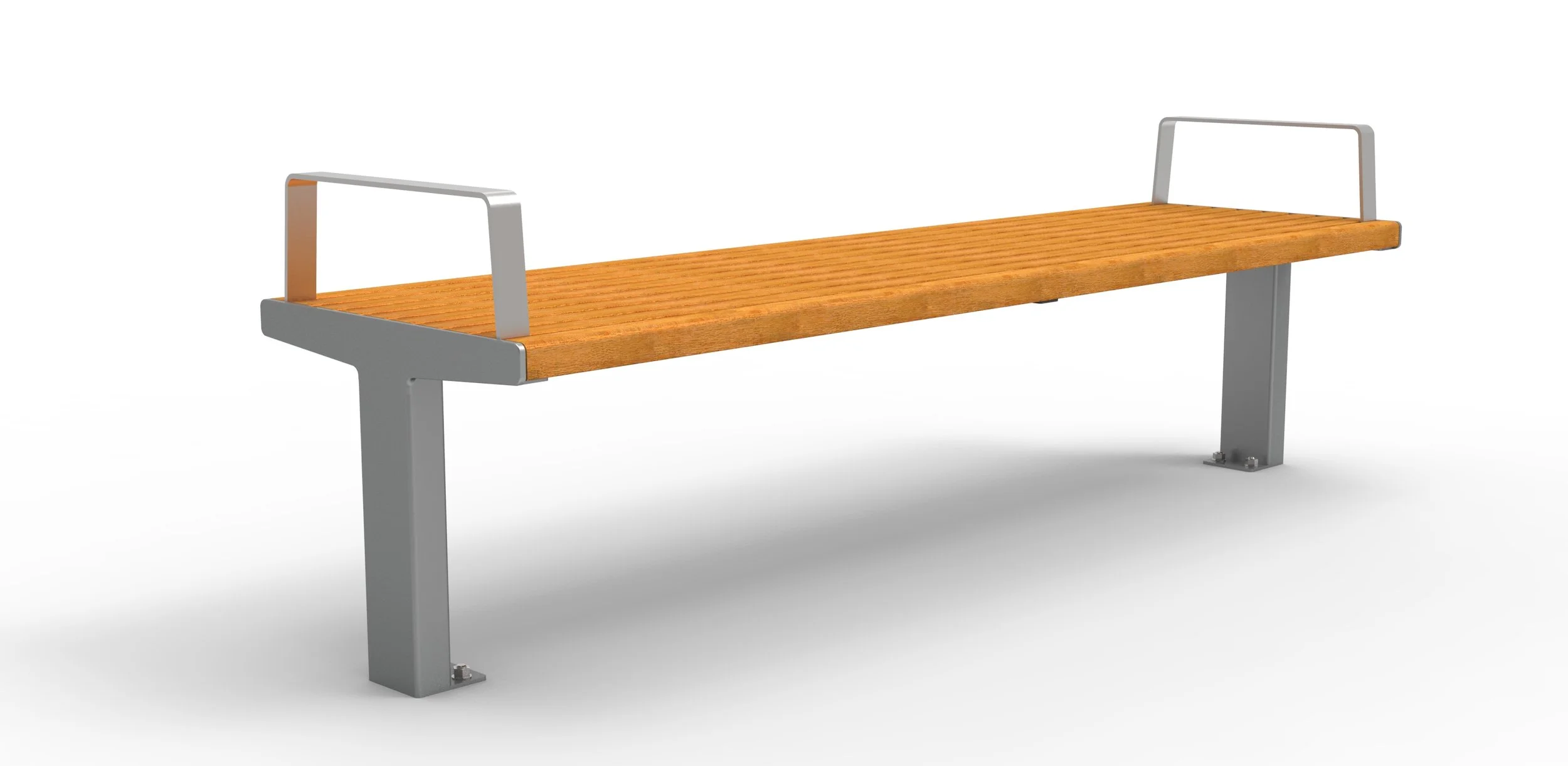 timber and steel outdoor bench seat with armrests