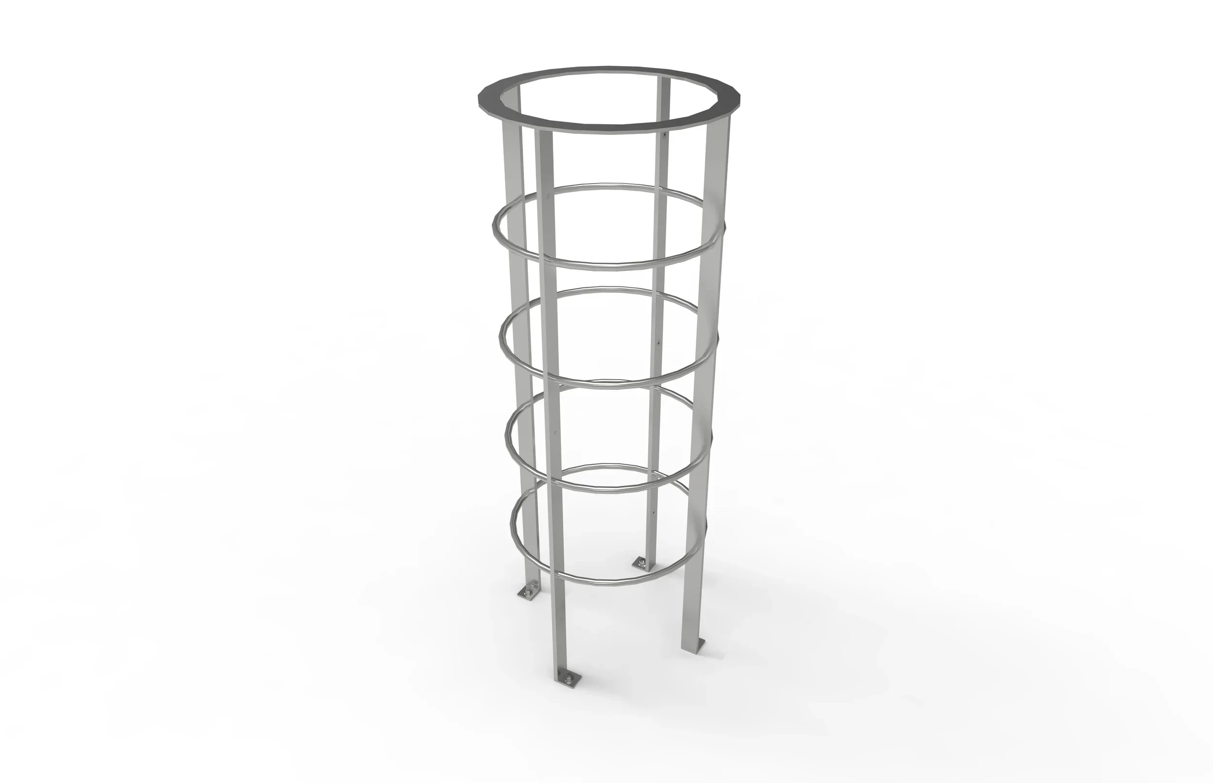 A metal stand with circular rings around a central pole, likely designed to hold items or display objects.