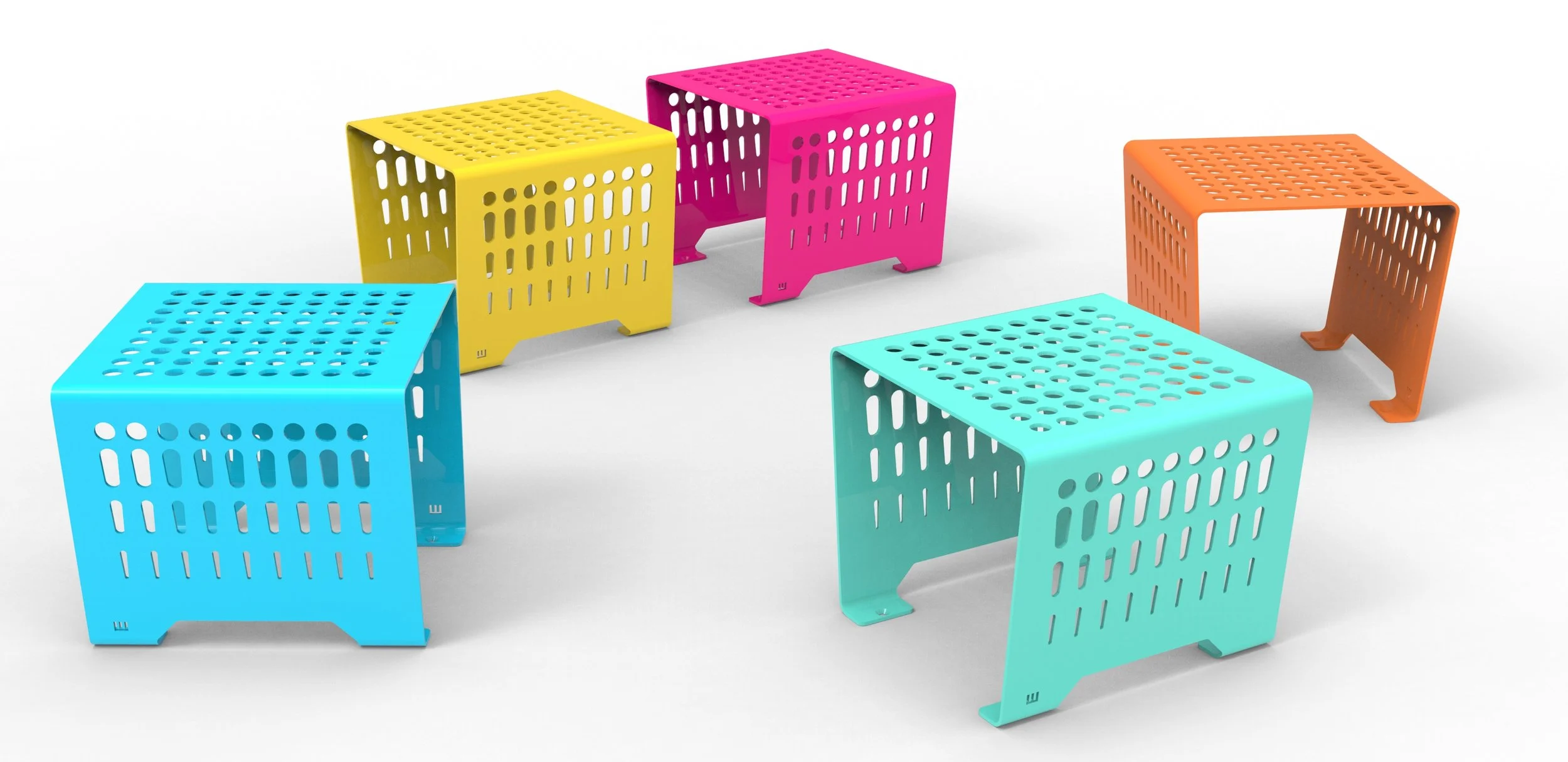 multi coloured steel mini bench seats for outdoor use