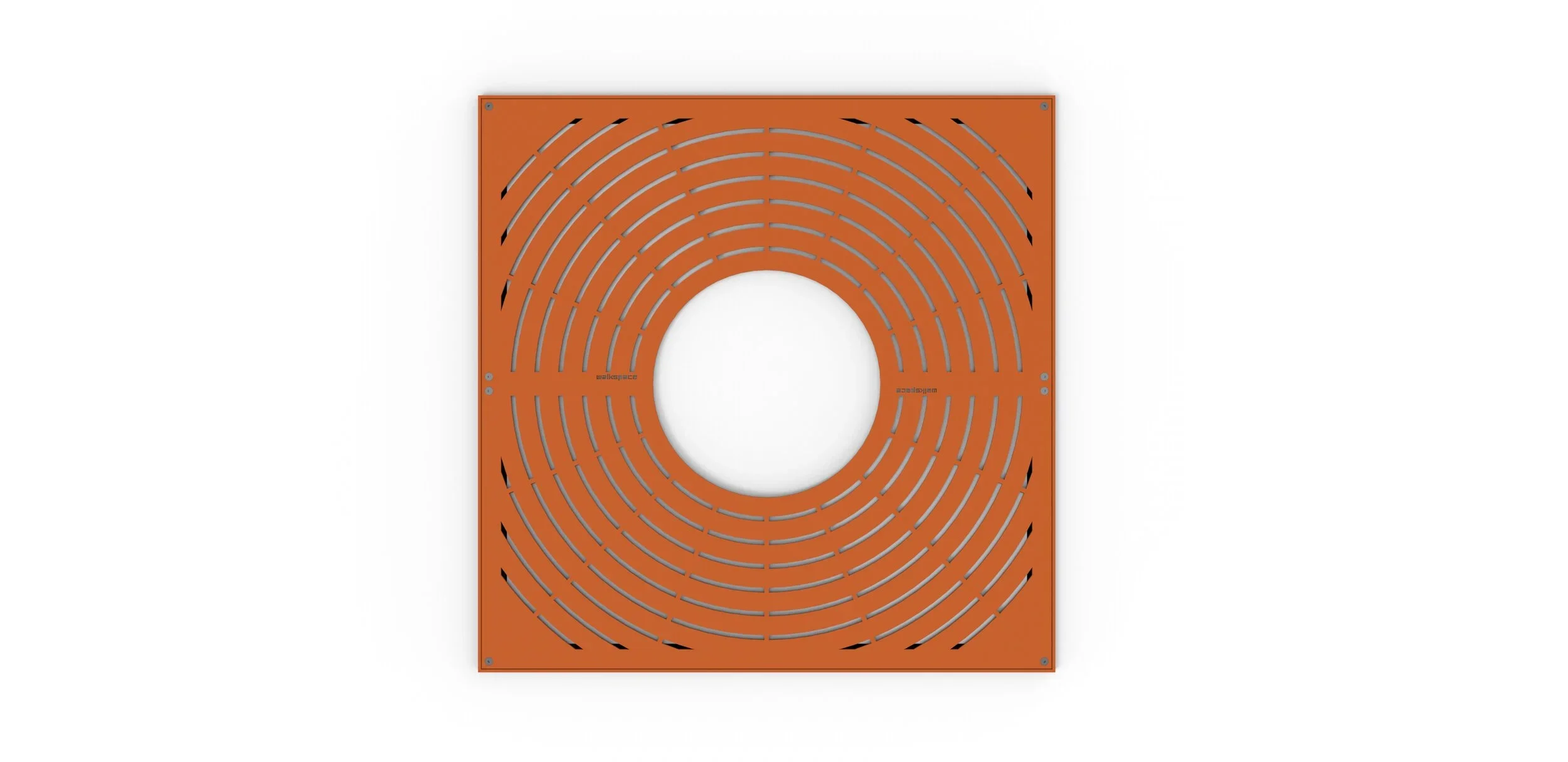 Orange wall-mounted heater cover with circular vent pattern.