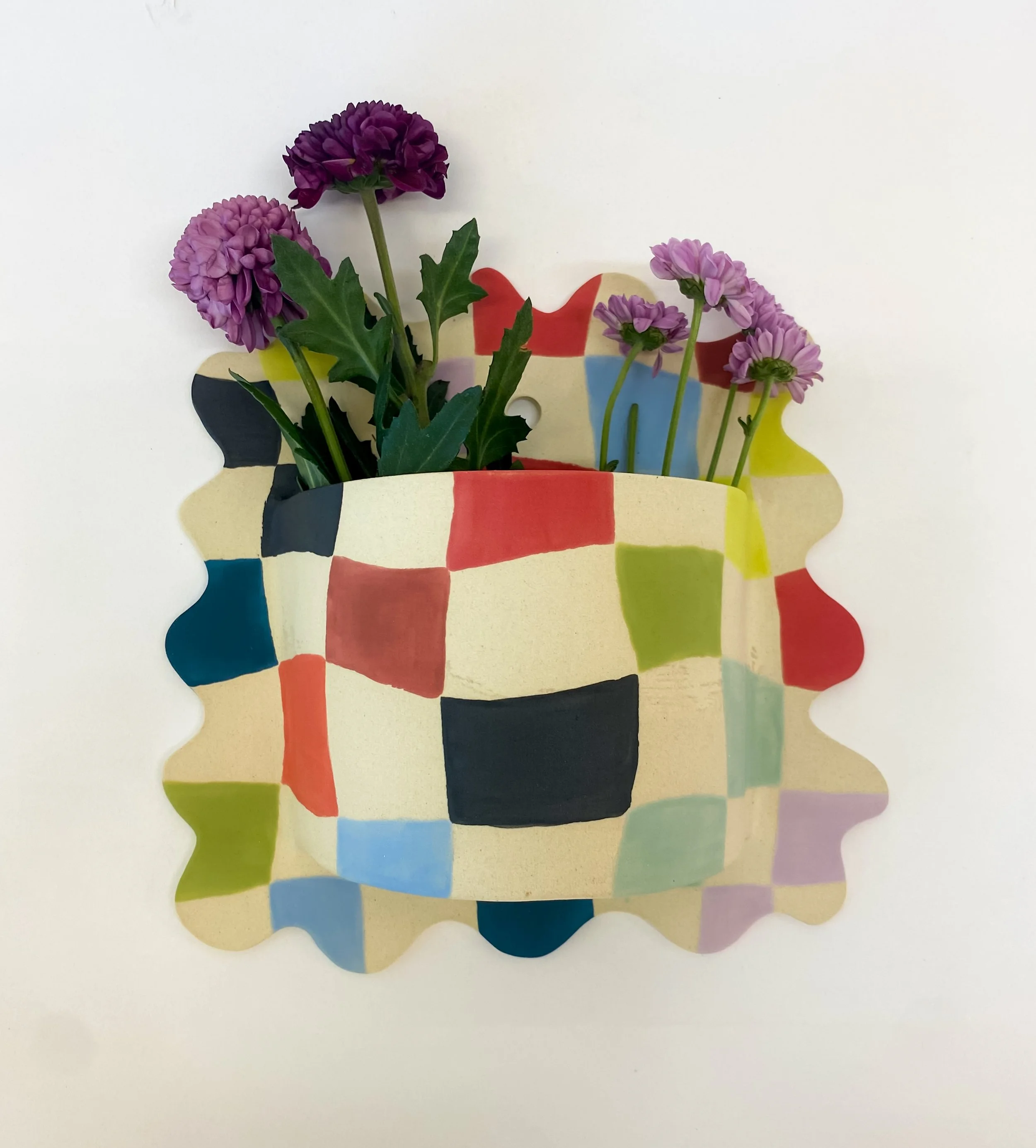 Wavy Checkered Wall Vase/Pot