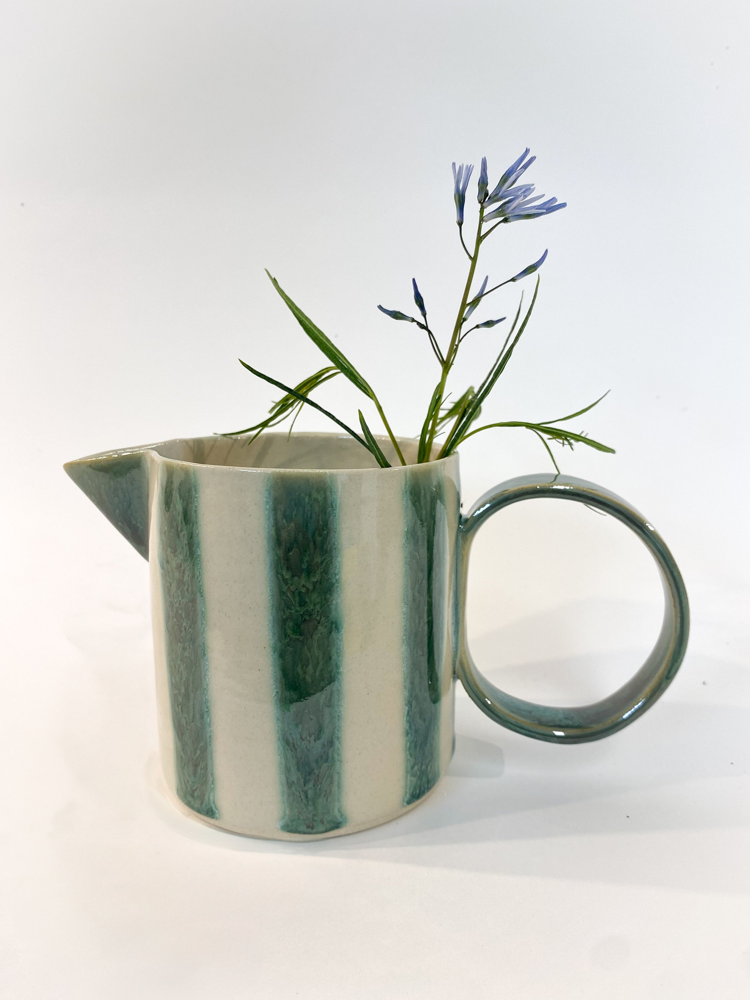 Iridescent Green Striped Pitcher