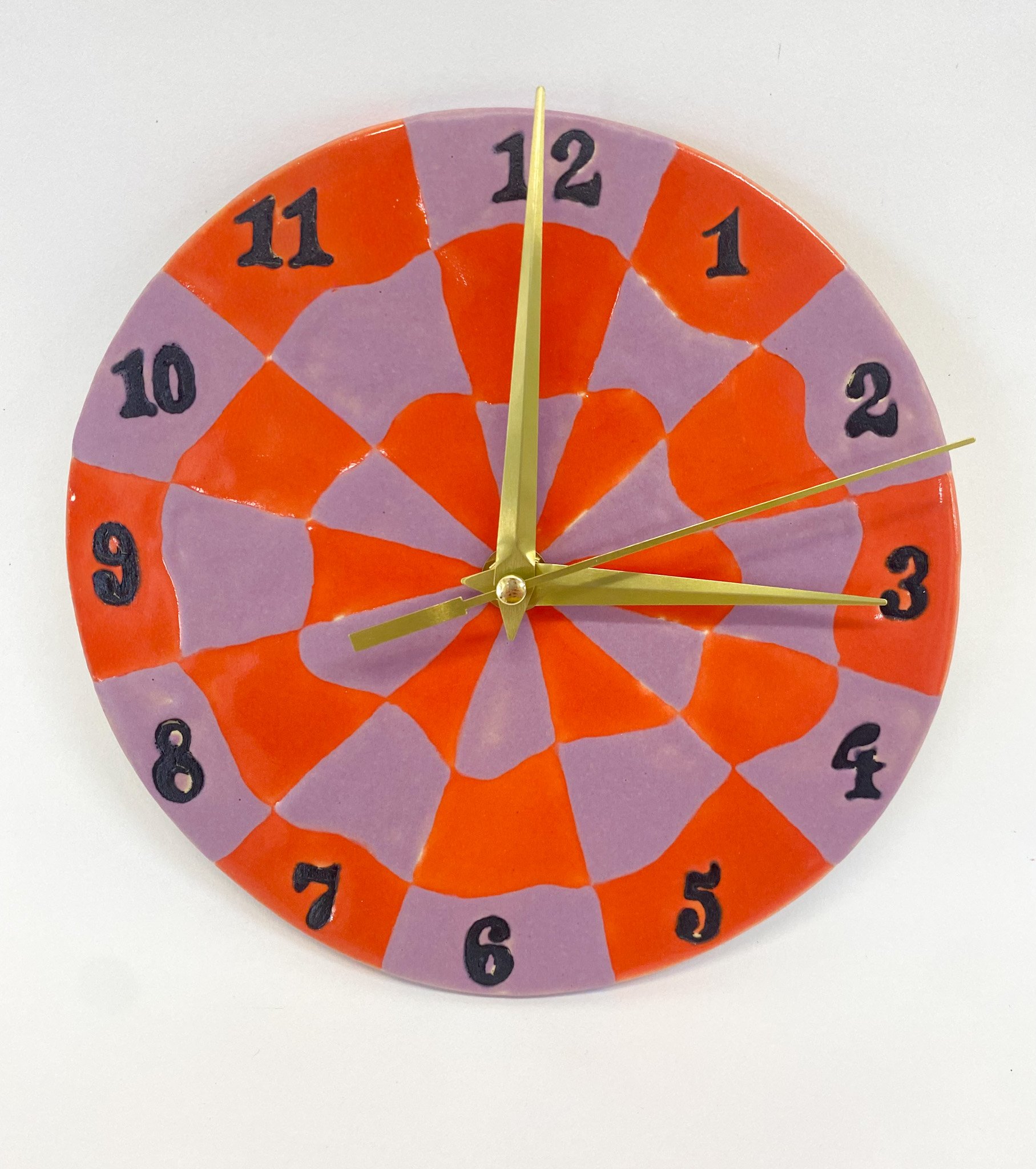 Purple & Orange Checkered Clock