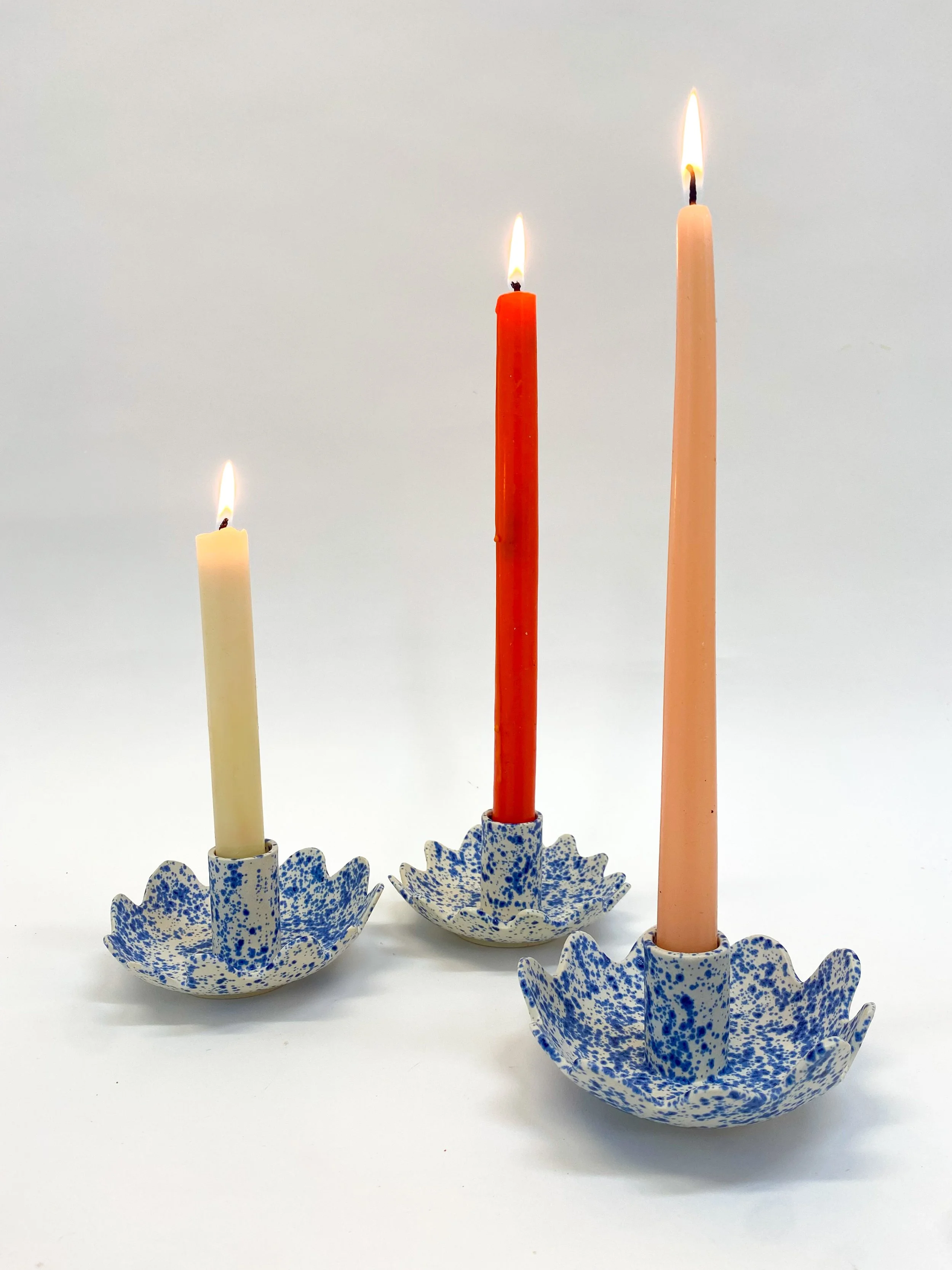 Blue Speckled Taper Candle Holder