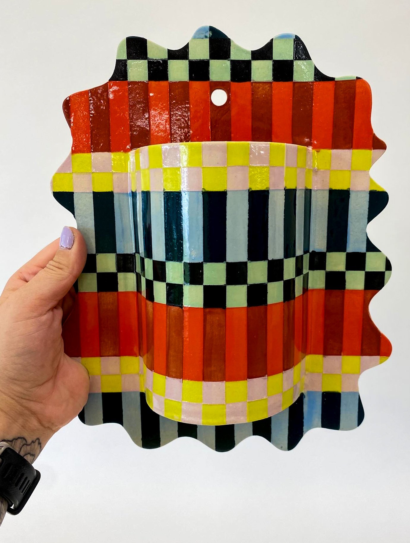 Striped and Checkered Wall Vase