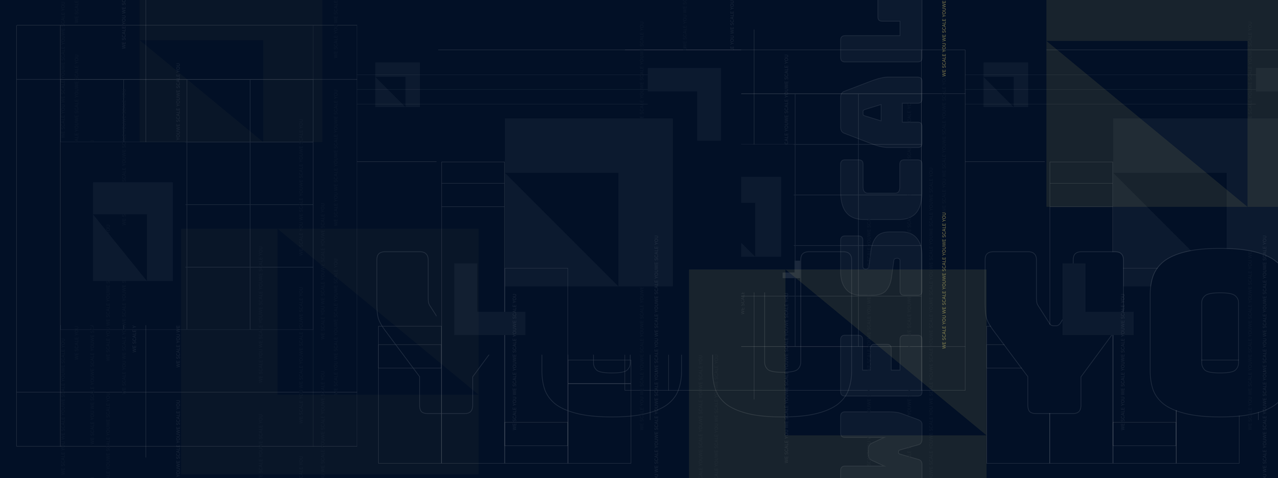 A dark blue background with faint white technical blueprint or architectural drawing lines and shapes, including geometric figures, measurements, and text.