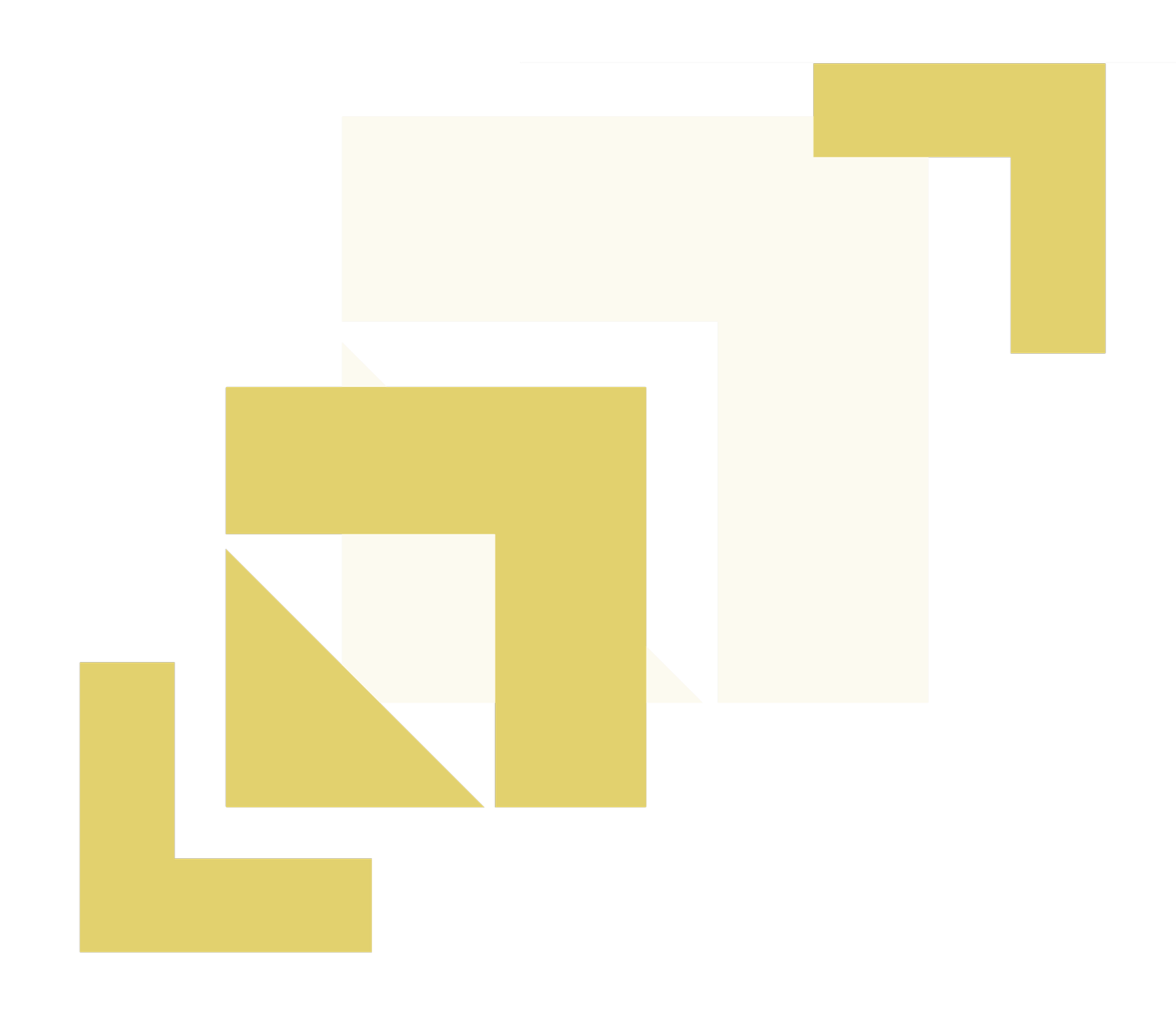 Abstract geometric pattern with black background and overlapping yellow squares and triangles that are part of the Scalrr logo.