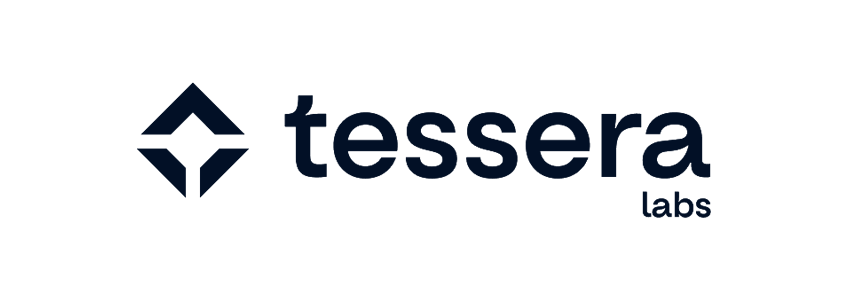 Tessera Labs logo featuring a geometric diamond shape with the company name in bold blue letters.