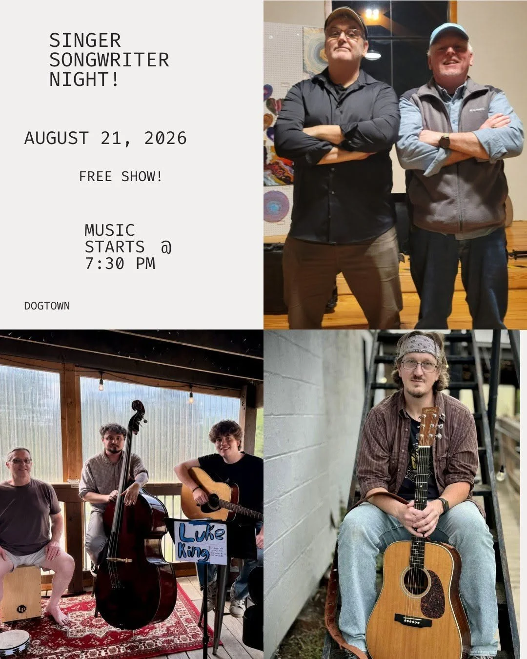 Singer/Songwriter Night! Luke King Trio, DoublePlusGood and Dan Fox