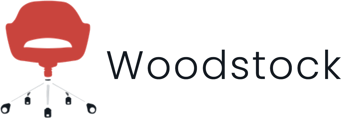 Part of a logo featuring a red lips graphic on top of a microphone and the word 'Woodstock' with some of the letters having cyan highlights.