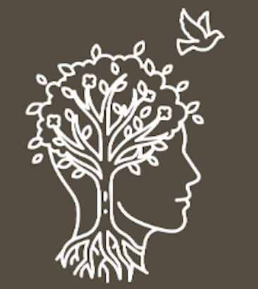 Outline drawing of a person's profile with a tree growing from their head and a bird flying above.
Symbolising cosmic education.