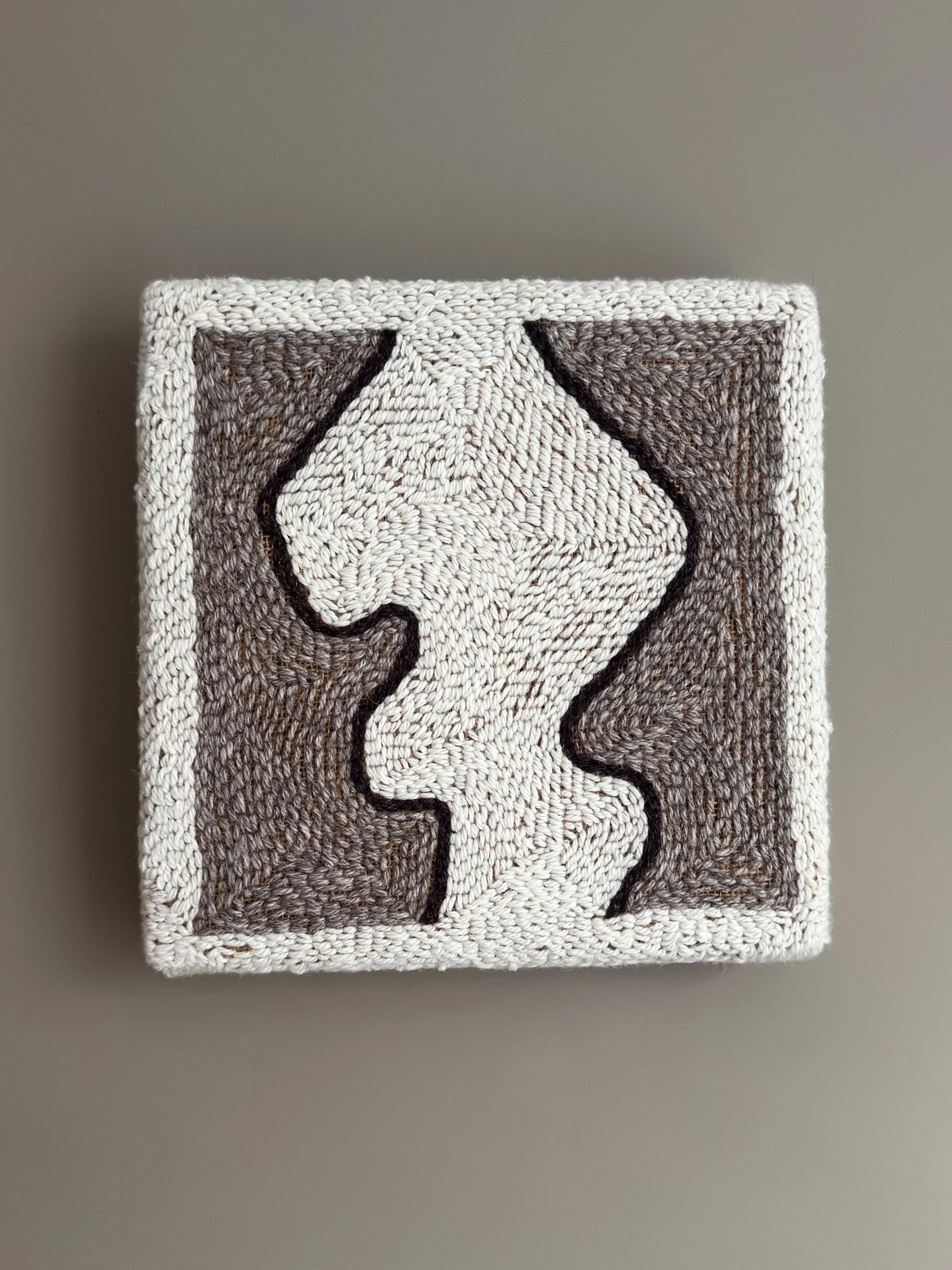 Hand-punched Romney wool textile artwork on natural hessian, Small Studio Study 001 by Muse Studio, showing rich tactile texture in neutral tones