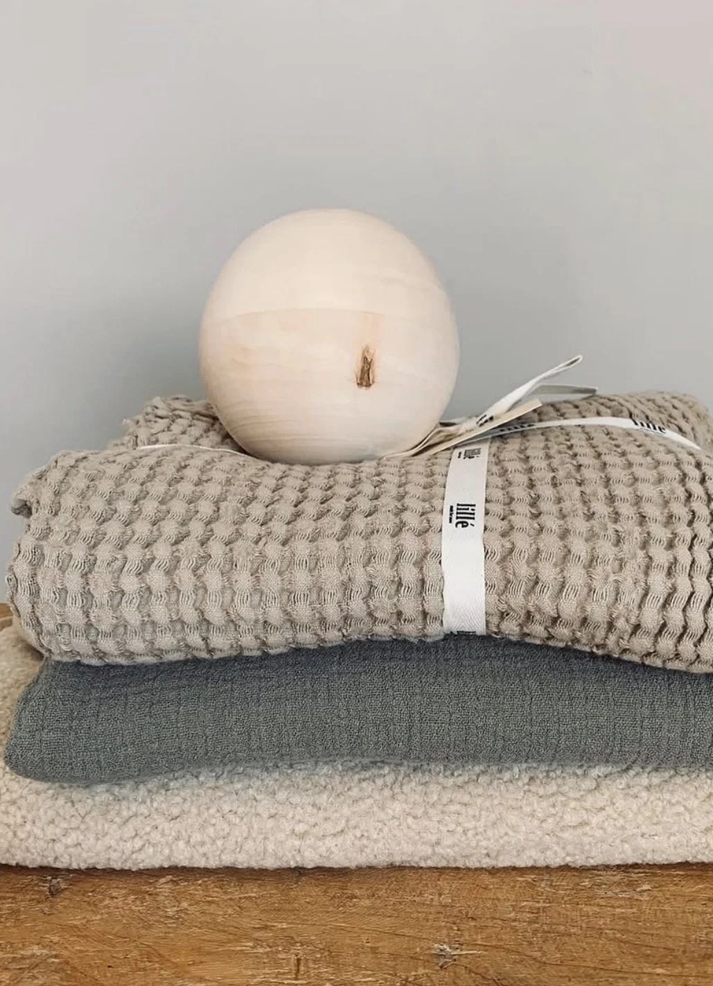 sensory wooden ball on blankets