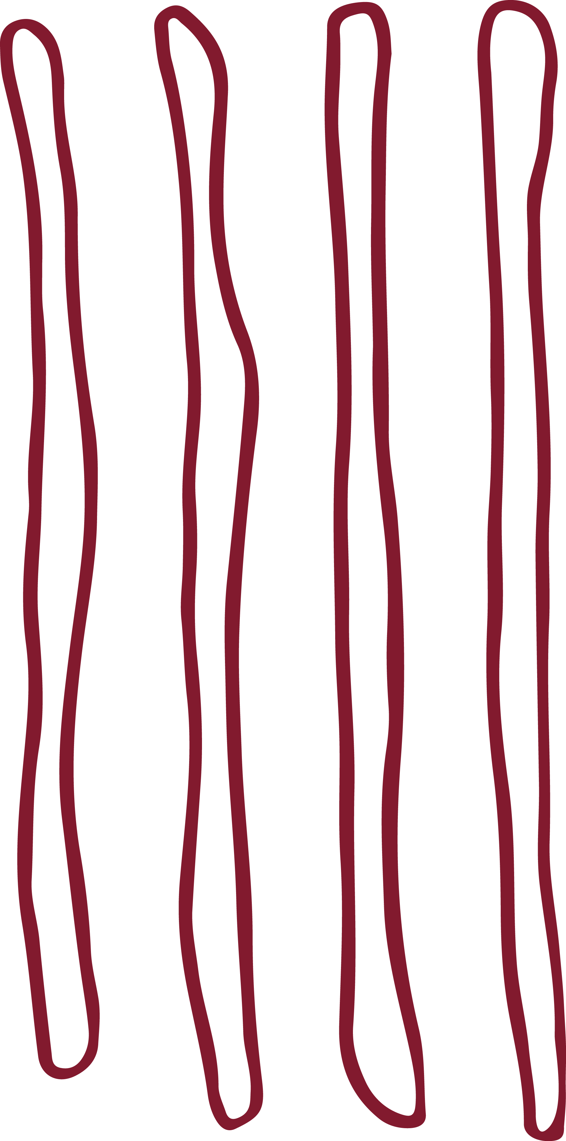 Black background with wavy, vertical red lines.
