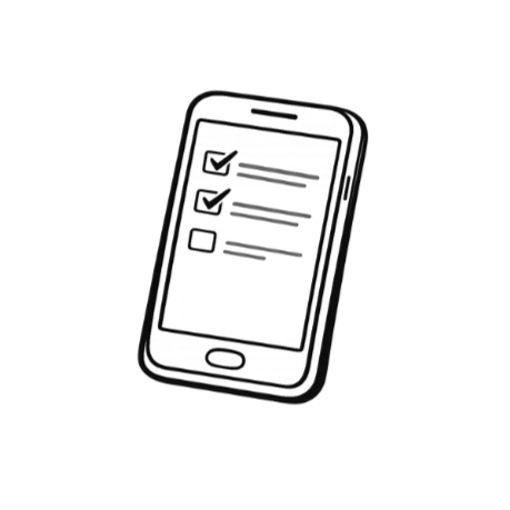 Illustration of a smartphone displaying a checklist with three items, two checked off.