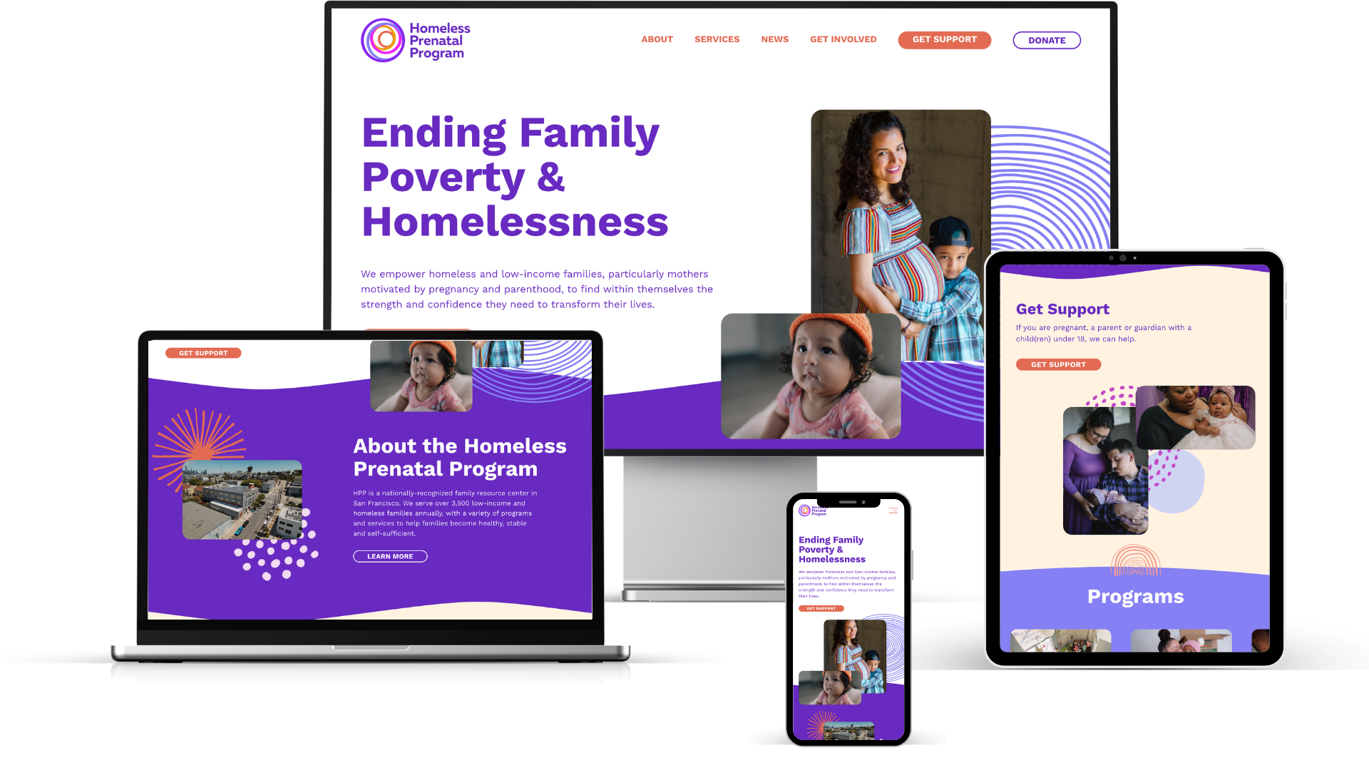Mockup of Homeless Prenatal website on different devices.