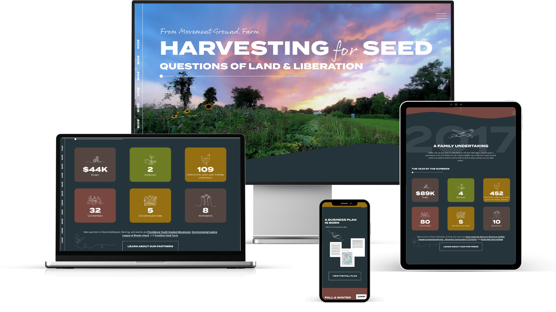 Mockup of Harvesting for Seed website on different devices.