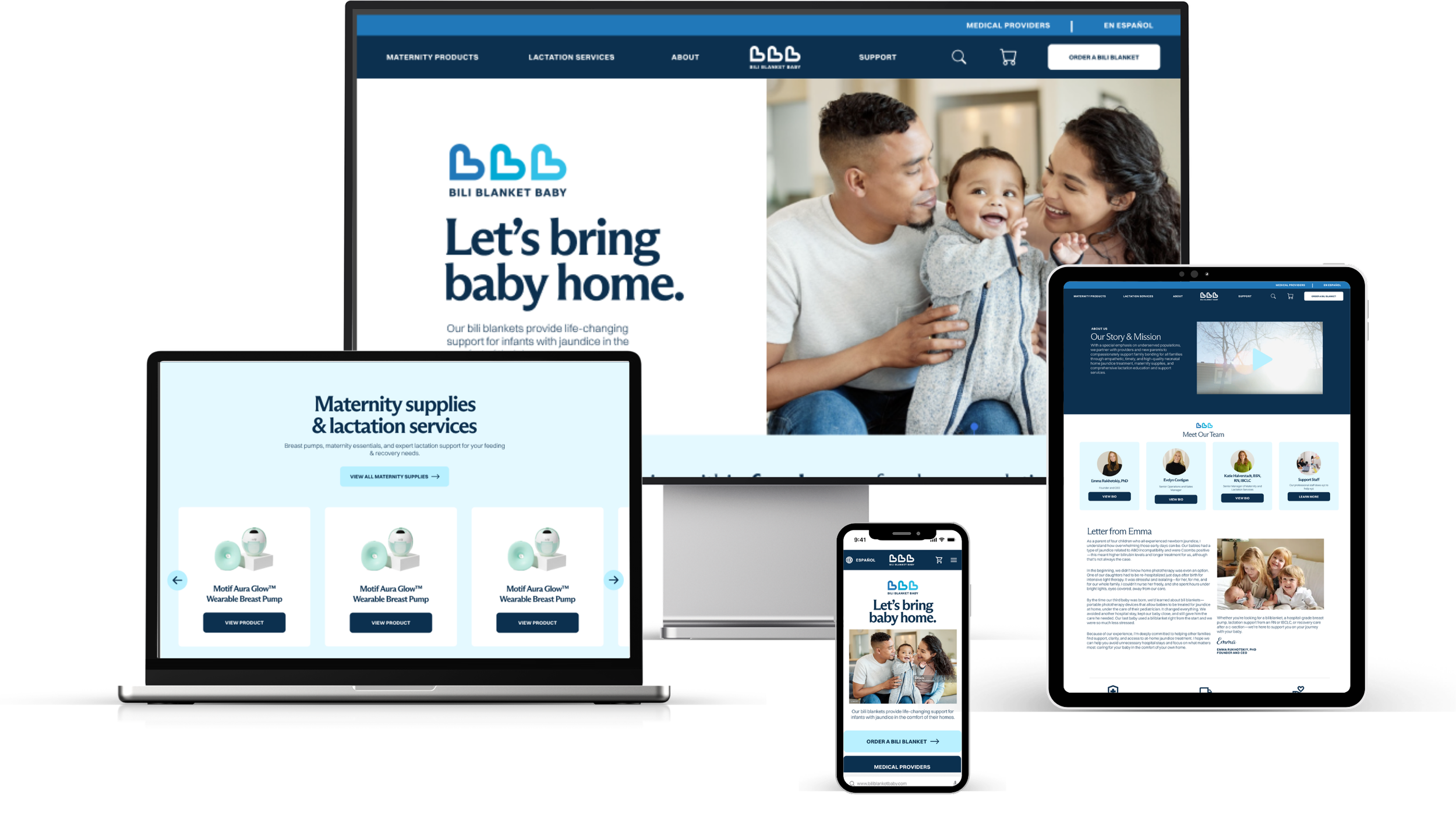 Mockup of Bili Blanket Baby website on different devices.