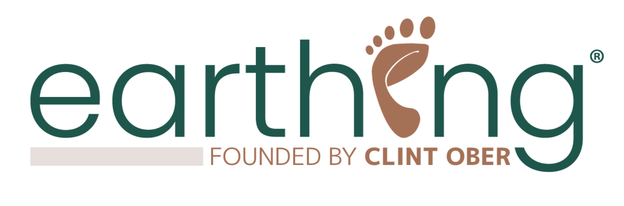 Earthling brand logo with a bare footprint integrated into the text and the tagline 'Founded by Clint Ober,' representing grounding and ancestral health products.