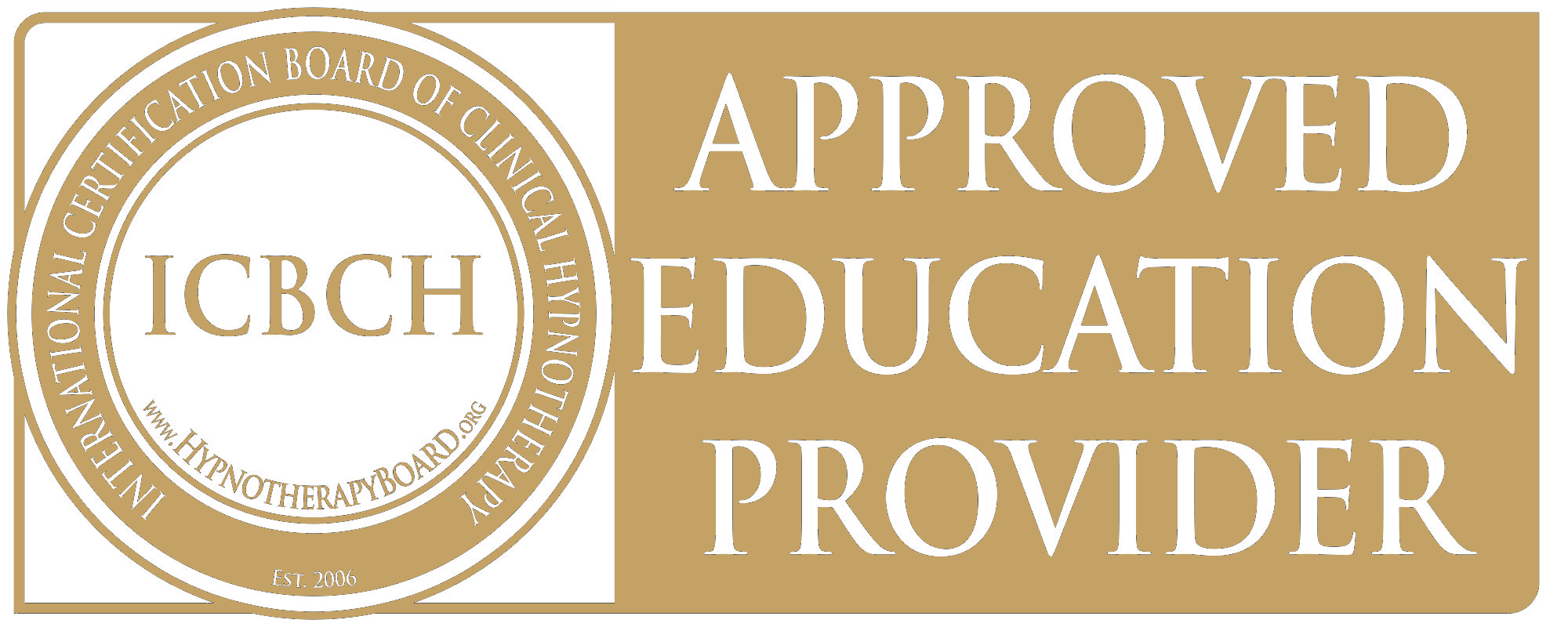 Gold and white approved education provider badge from the International Certification Board of Coaches and Hypnotists.  Jill is a certified Educator for the ICBCH.
