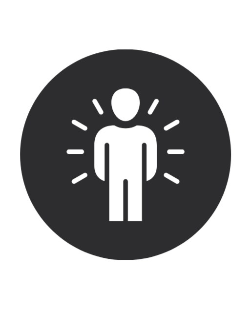 Minimalist icon of a person with lines radiating outward, indicating energy or importance.