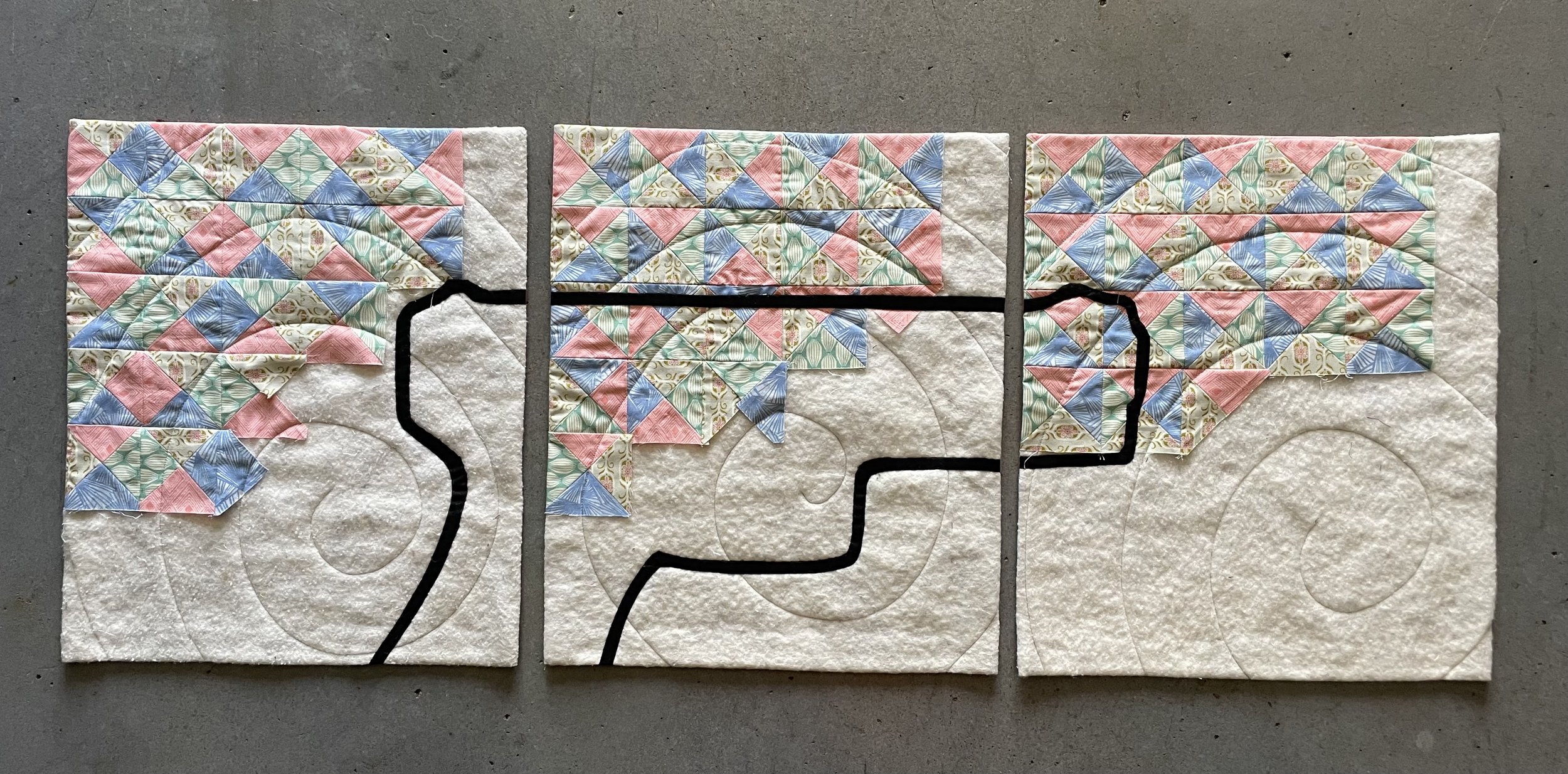 In Memoriam (For Students Passed)
2026
Cotton fabric and batting, polyester thread
16" x 48"

During the 2023-2024 school year, I lost three students to gun violence. Different types of students and different circumstances - guns were the commonality