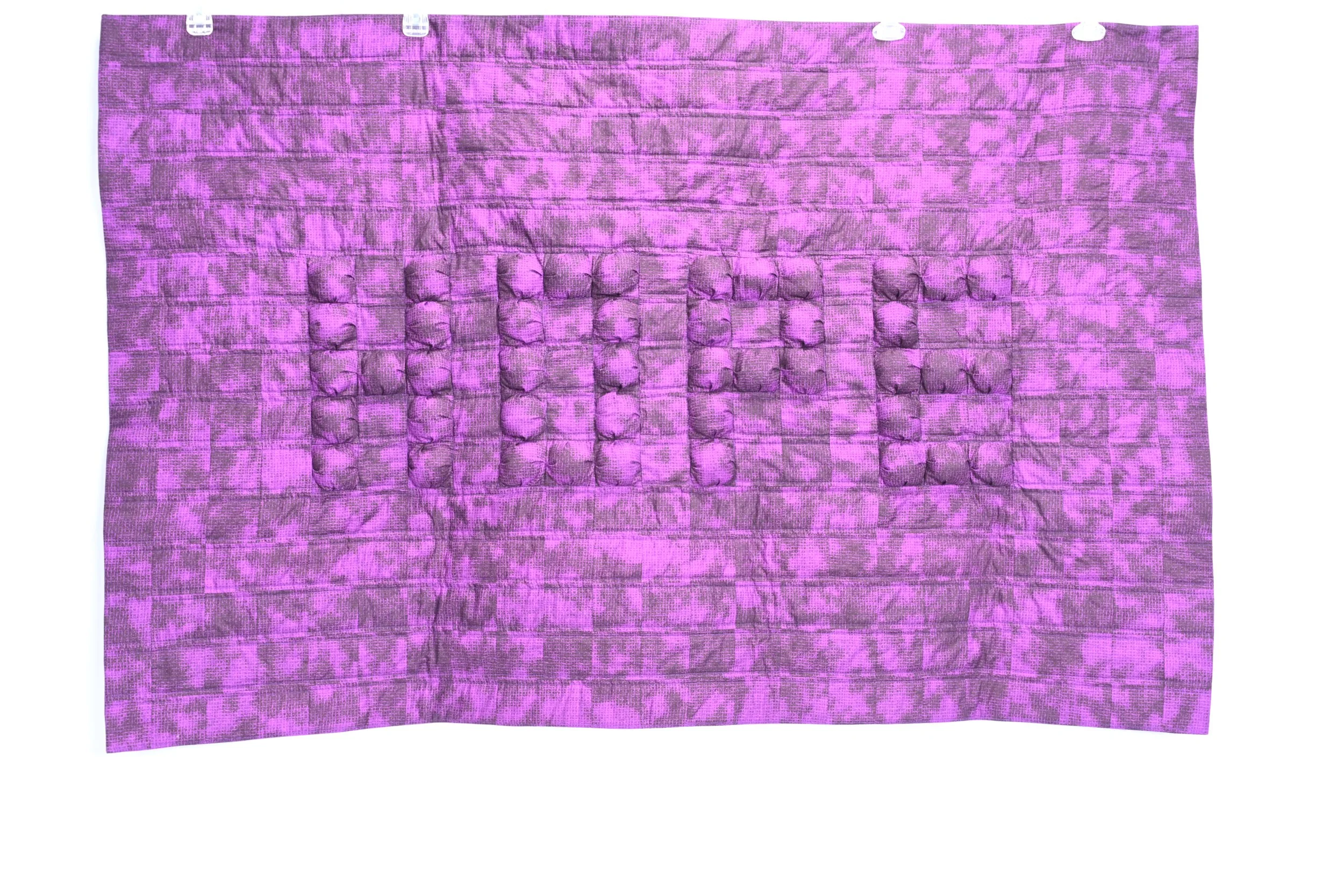 Hope (Puff)
2024
Cotton fabric and batting, polyester fill and polyester thread
56" x "36.5"

A different take on a puff quilt.
