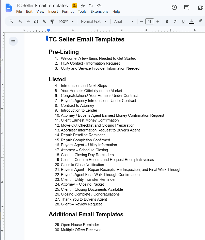 TC Seller Email Templates