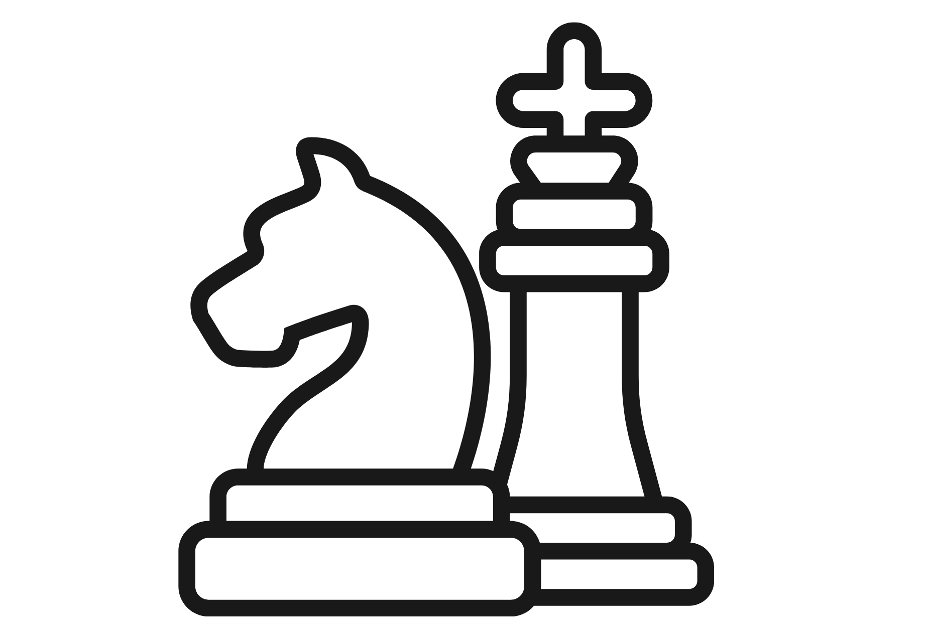 Une illustration de deux pièces d’échecs, un roi et un cavalier, représentées en ligne simple.