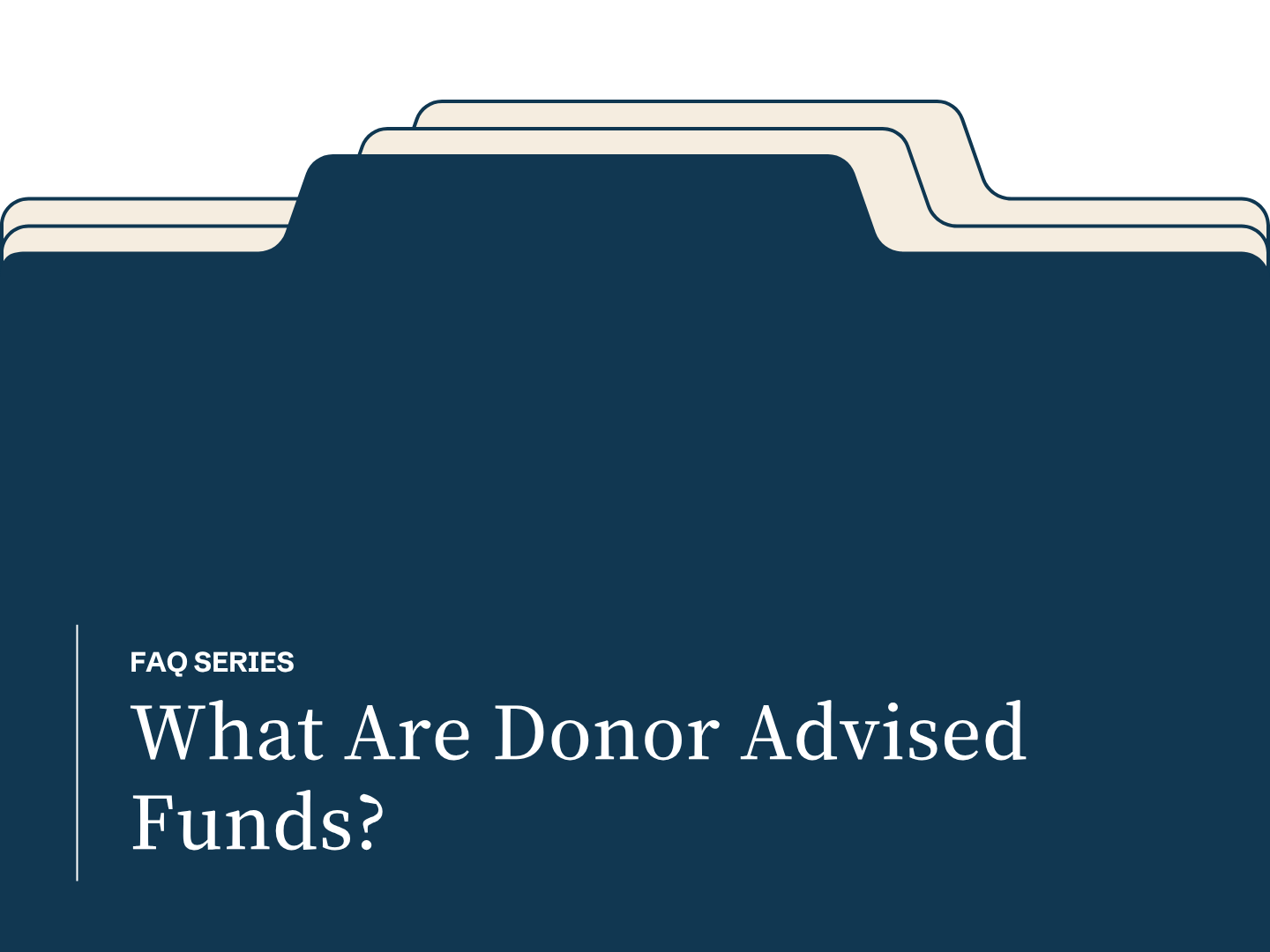 A woman and a man are sitting on a brown leather couch and talking. The woman has blonde hair tied back and is wearing a black blazer and gray shirt. The man has short brown hair and a beard, and is wearing a blue suit, white shirt, and teal tie. There is a white speech bubble with a black logo and the text 'What are donor advised funds?' in the background, along with a red YouTube play button icon.