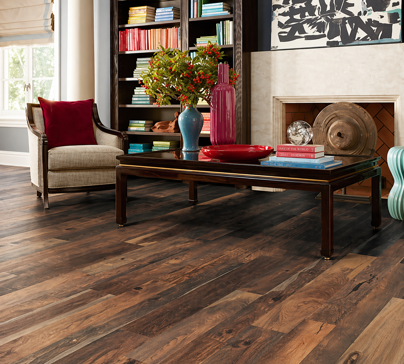 Palmetto Road hardwood flooring offers distinct style, craftsmanship, and beauty.  Our handcrafted hardwood collections are available in a range of wood species, stain colors, and surface treatments such as scraped, wire-brushed, fumed, and smoked.